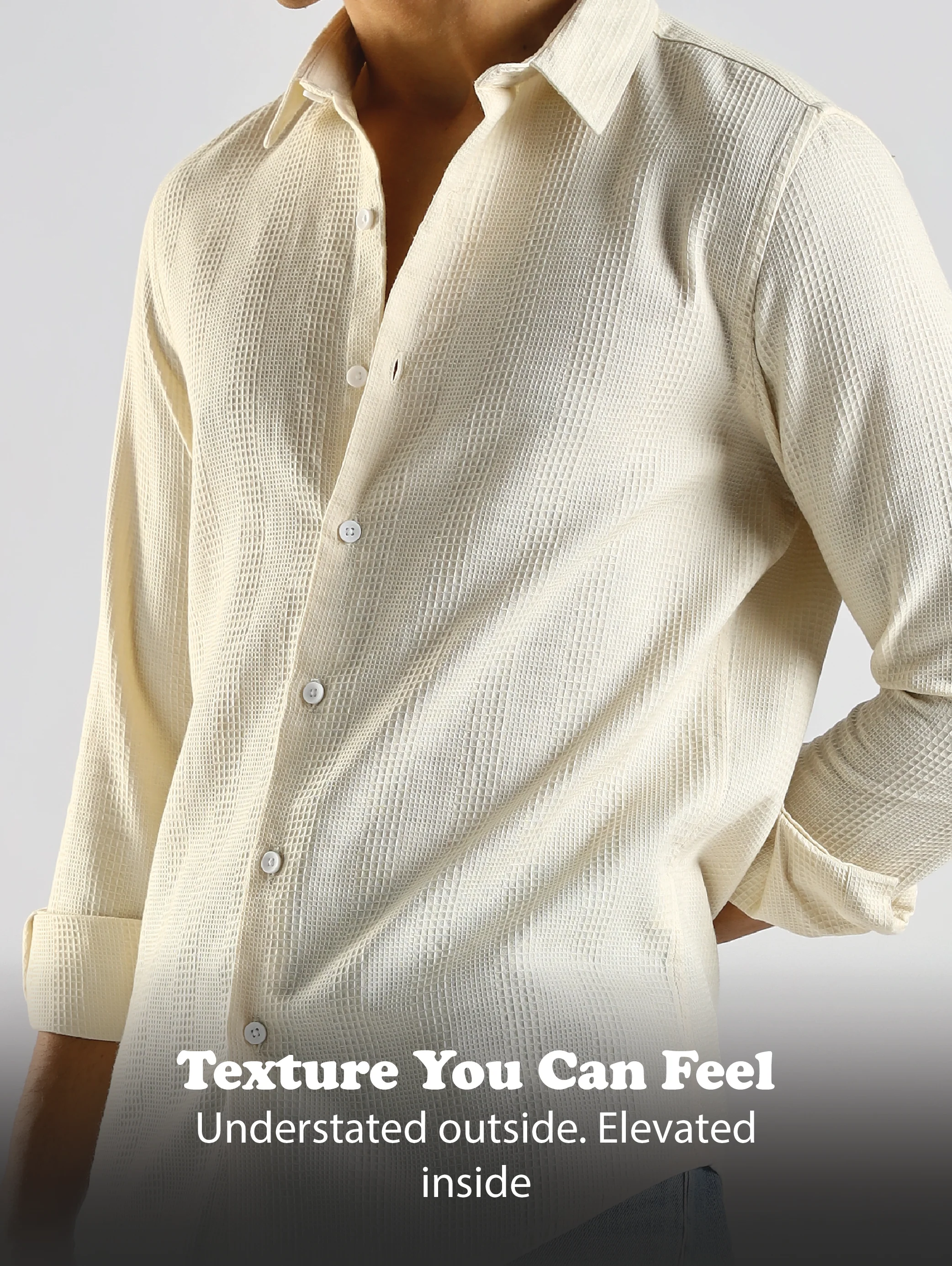Men Cream Textured Cotton Shirt - Image 12