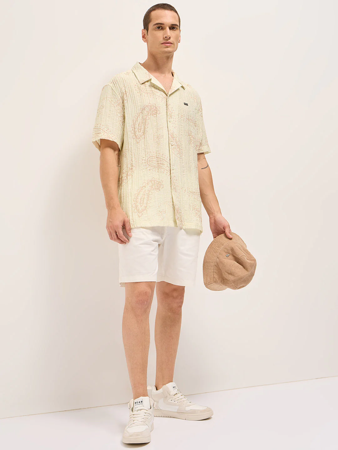 Men Cream Viscose Paisley Print Relaxed Fit Cuban Collar Shirt - Image 4