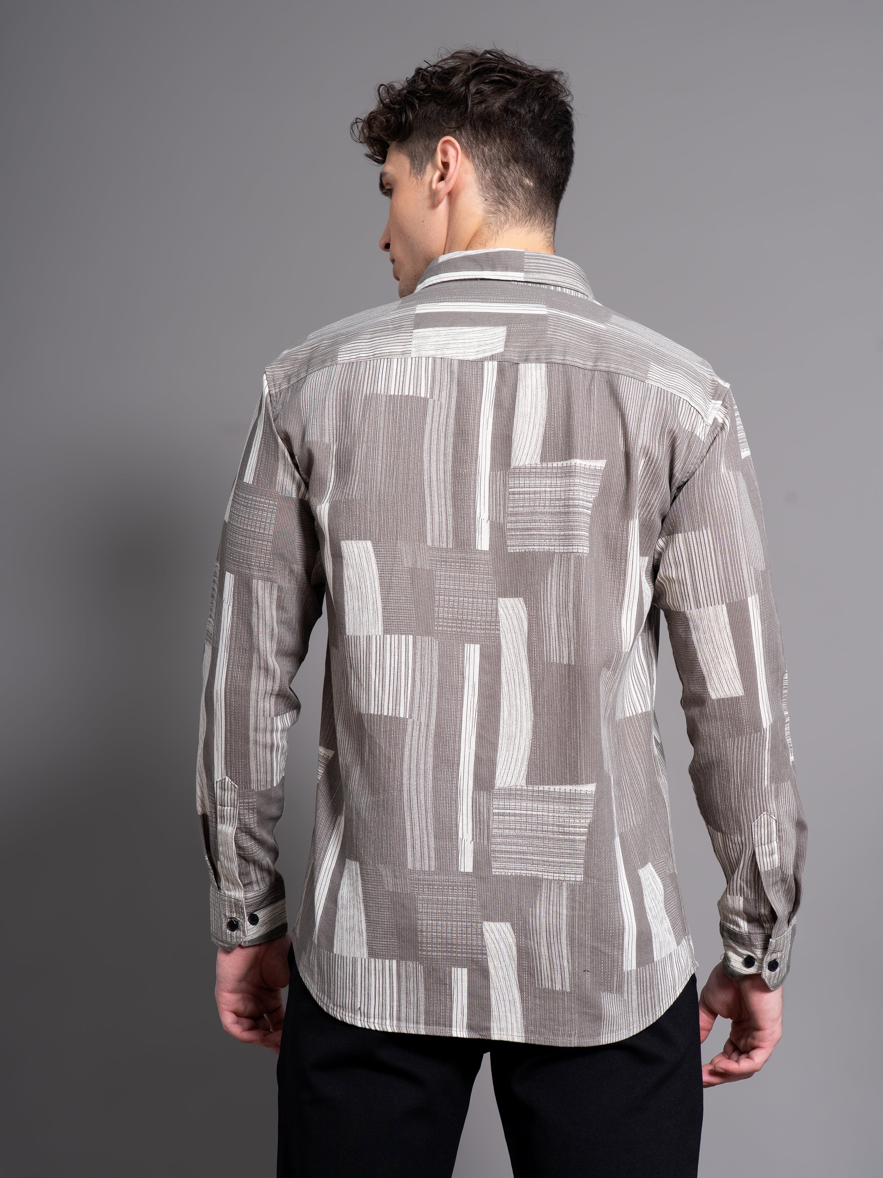 Men Crest Brown Abstract Shirt - Image 2