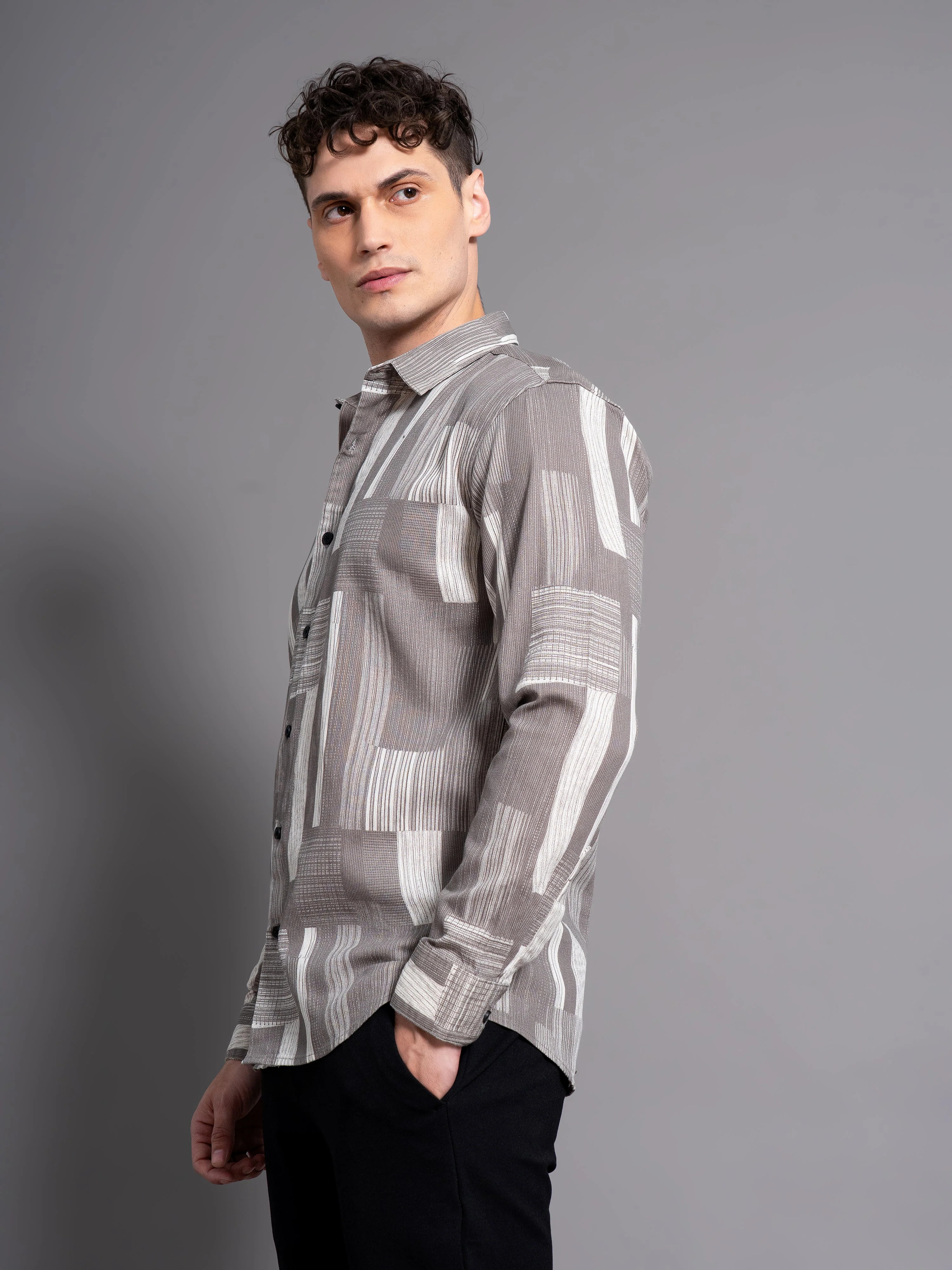 Men Crest Brown Abstract Shirt - Image 3