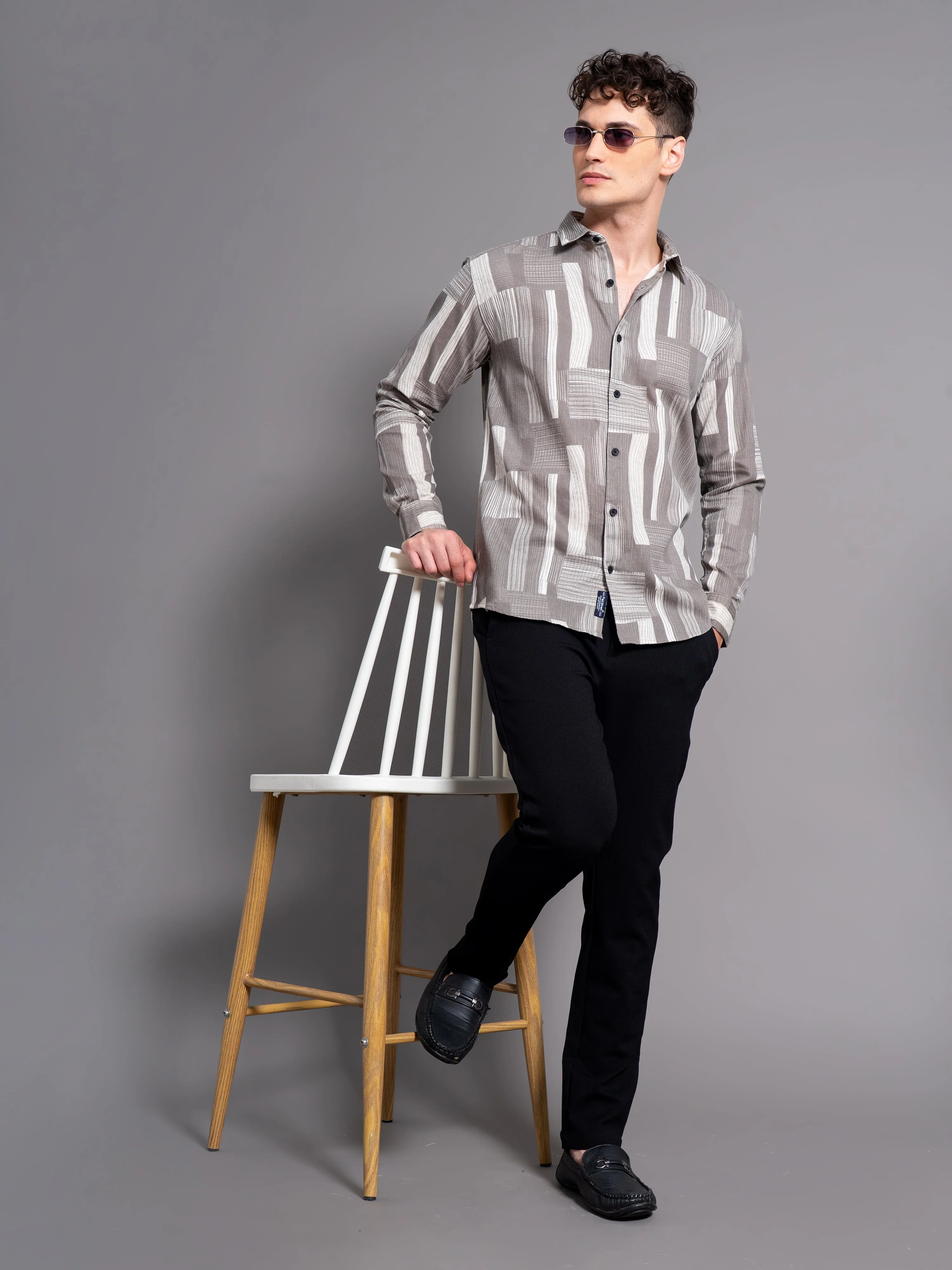 Men Crest Brown Abstract Shirt - Image 5