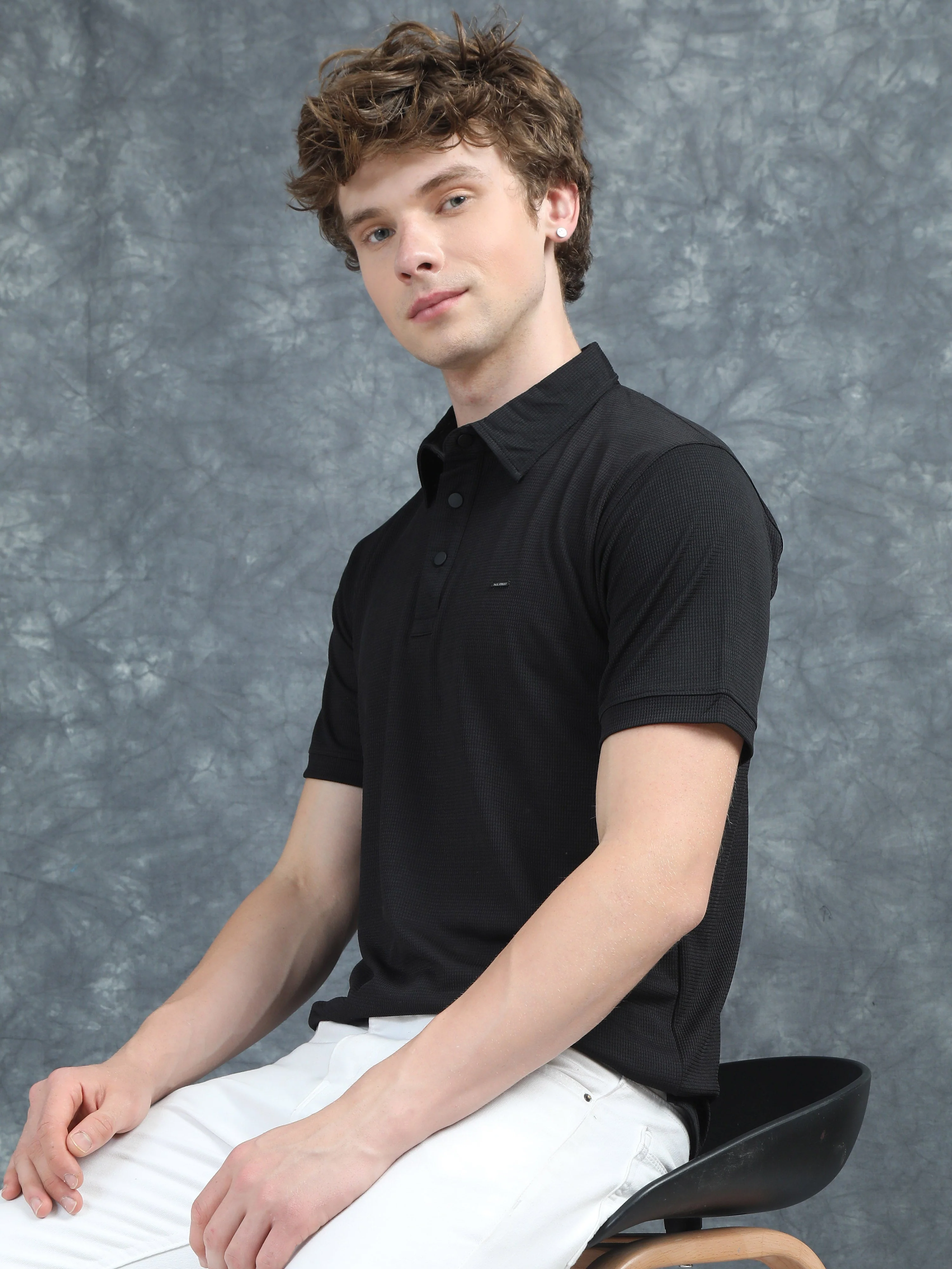 Men Cubic Polo Black T-Shirt - Image 3