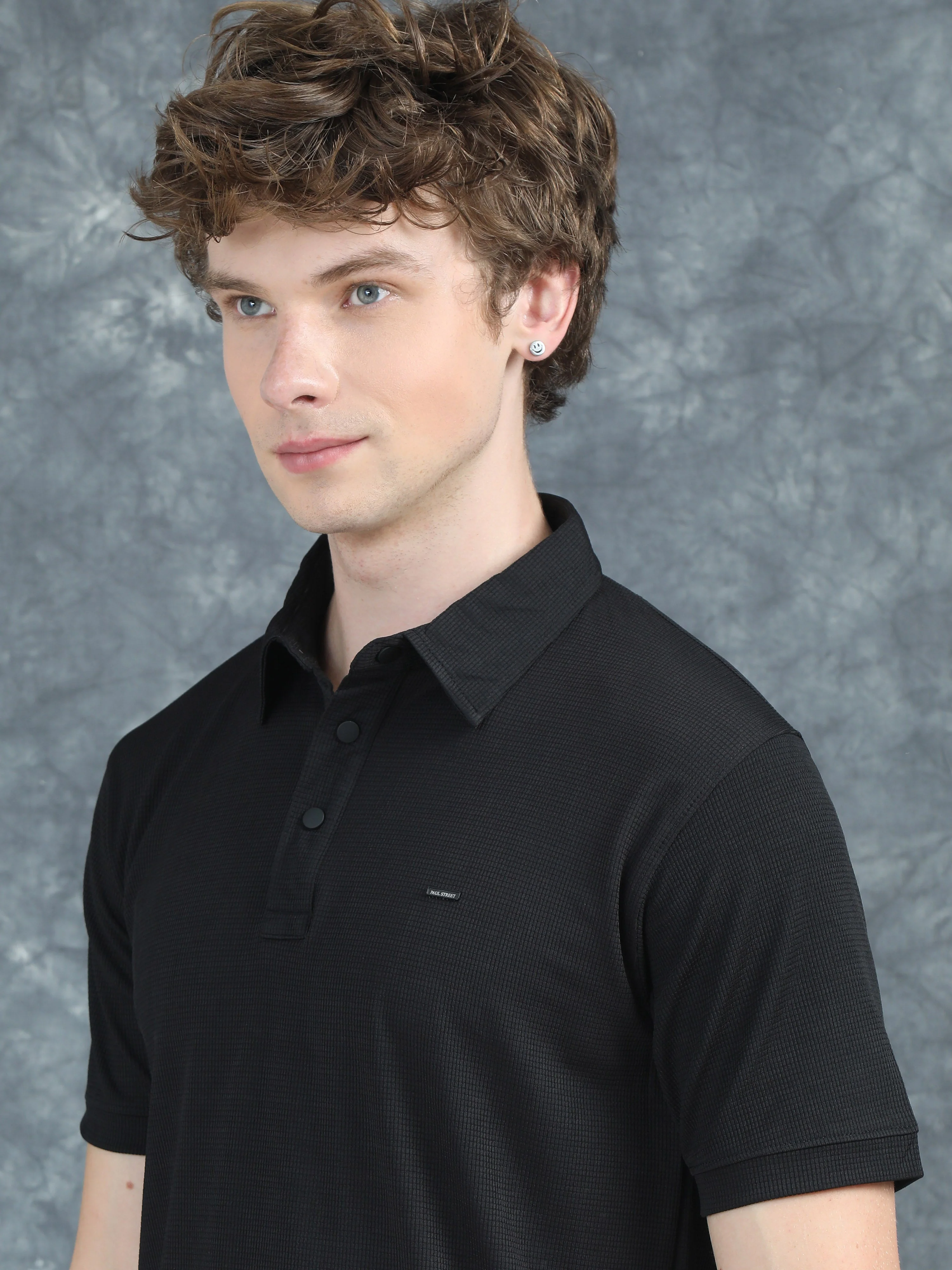 Men Cubic Polo Black T-Shirt - Image 4