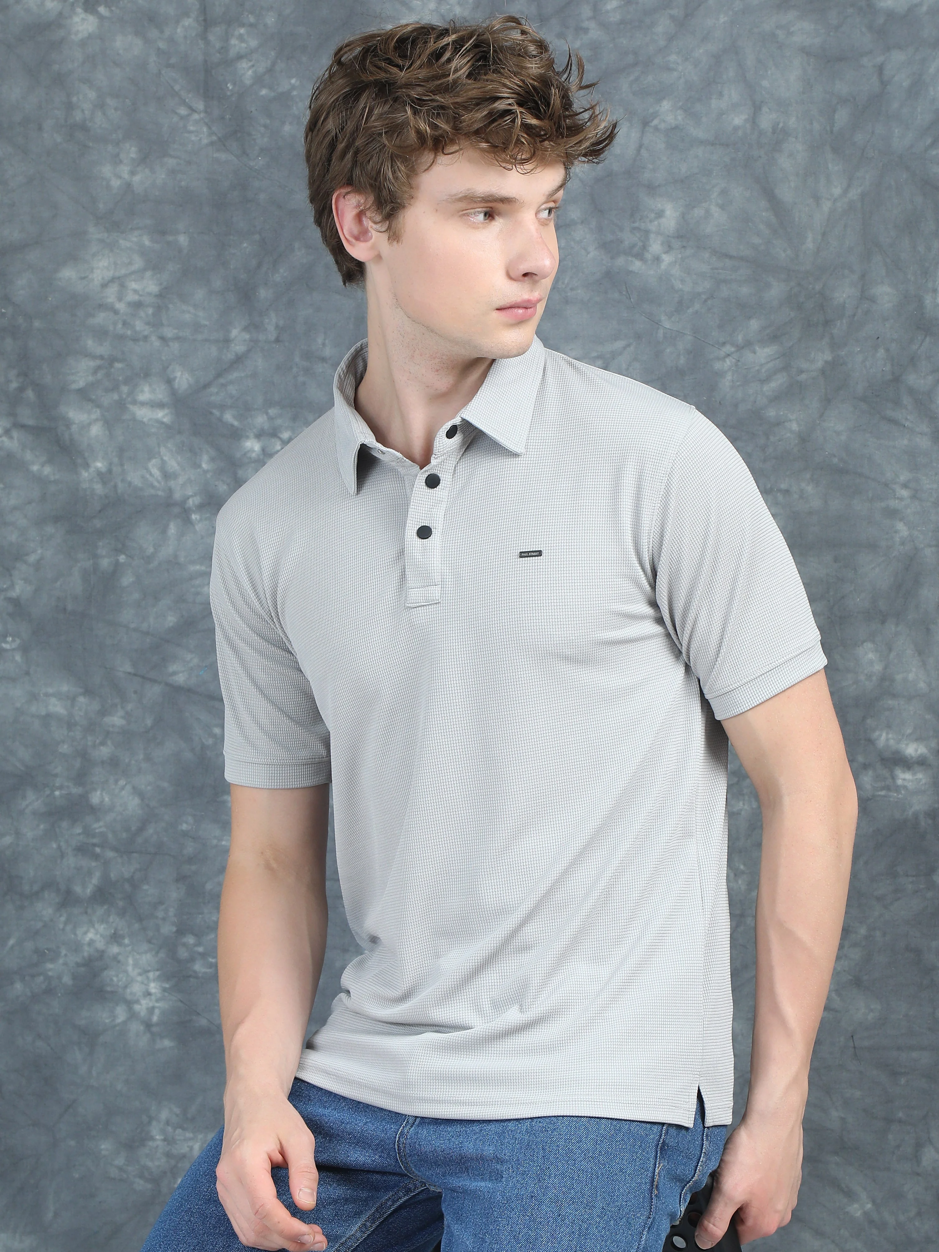 Men Cubic Polo Grey T-Shirt - Image 3