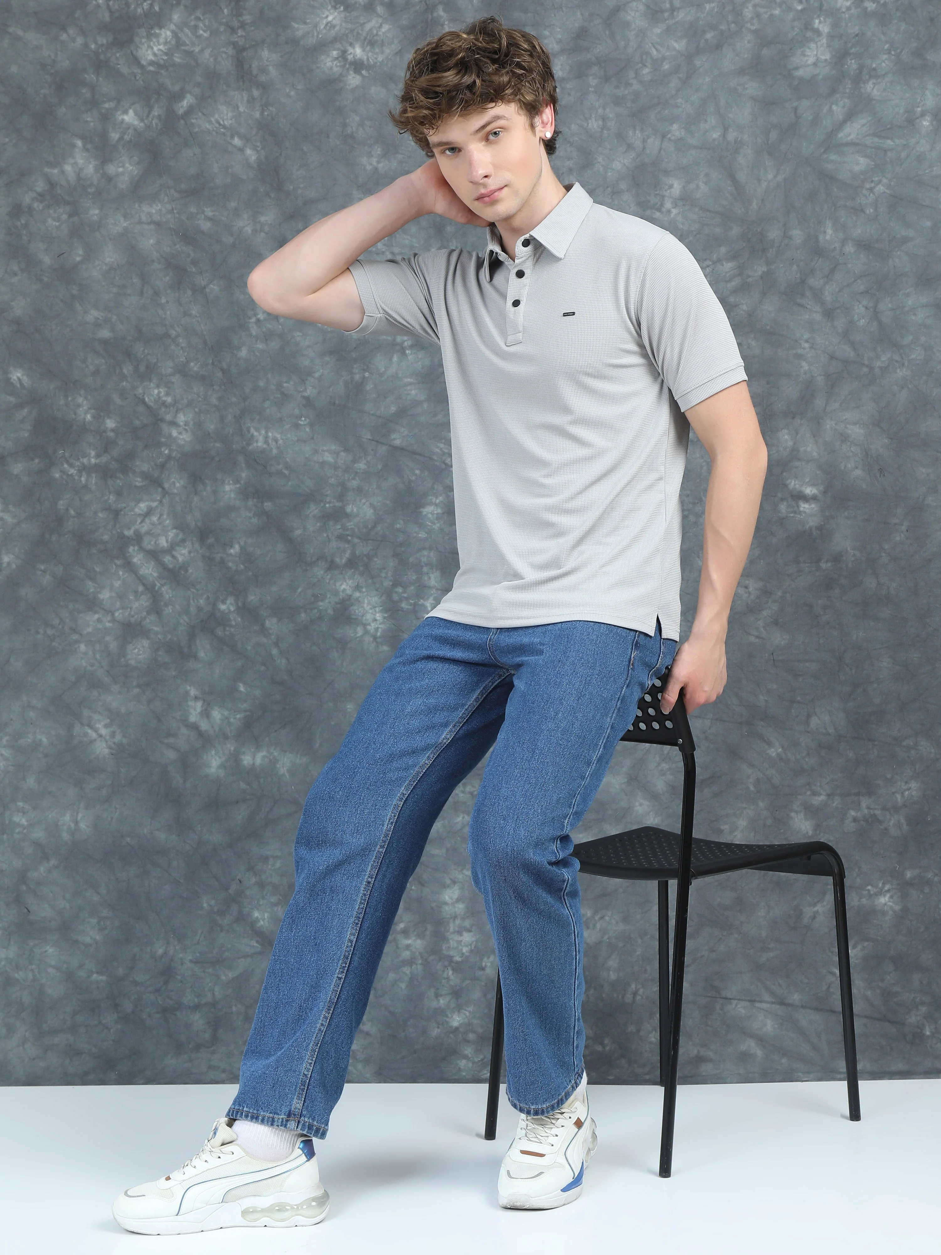 Men Cubic Polo Grey T-Shirt - Image 5