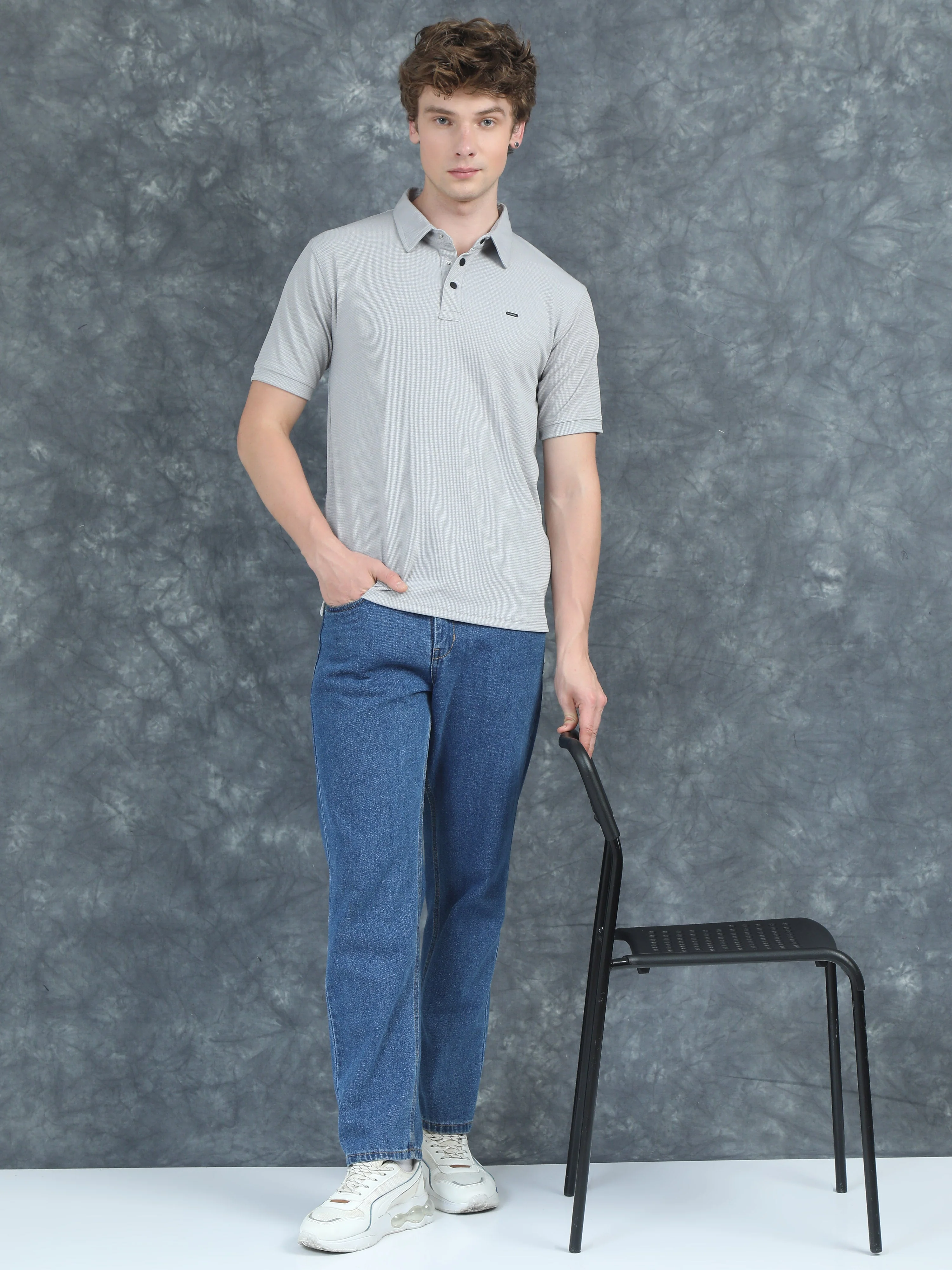 Men Cubic Polo Grey T-Shirt - Image 6