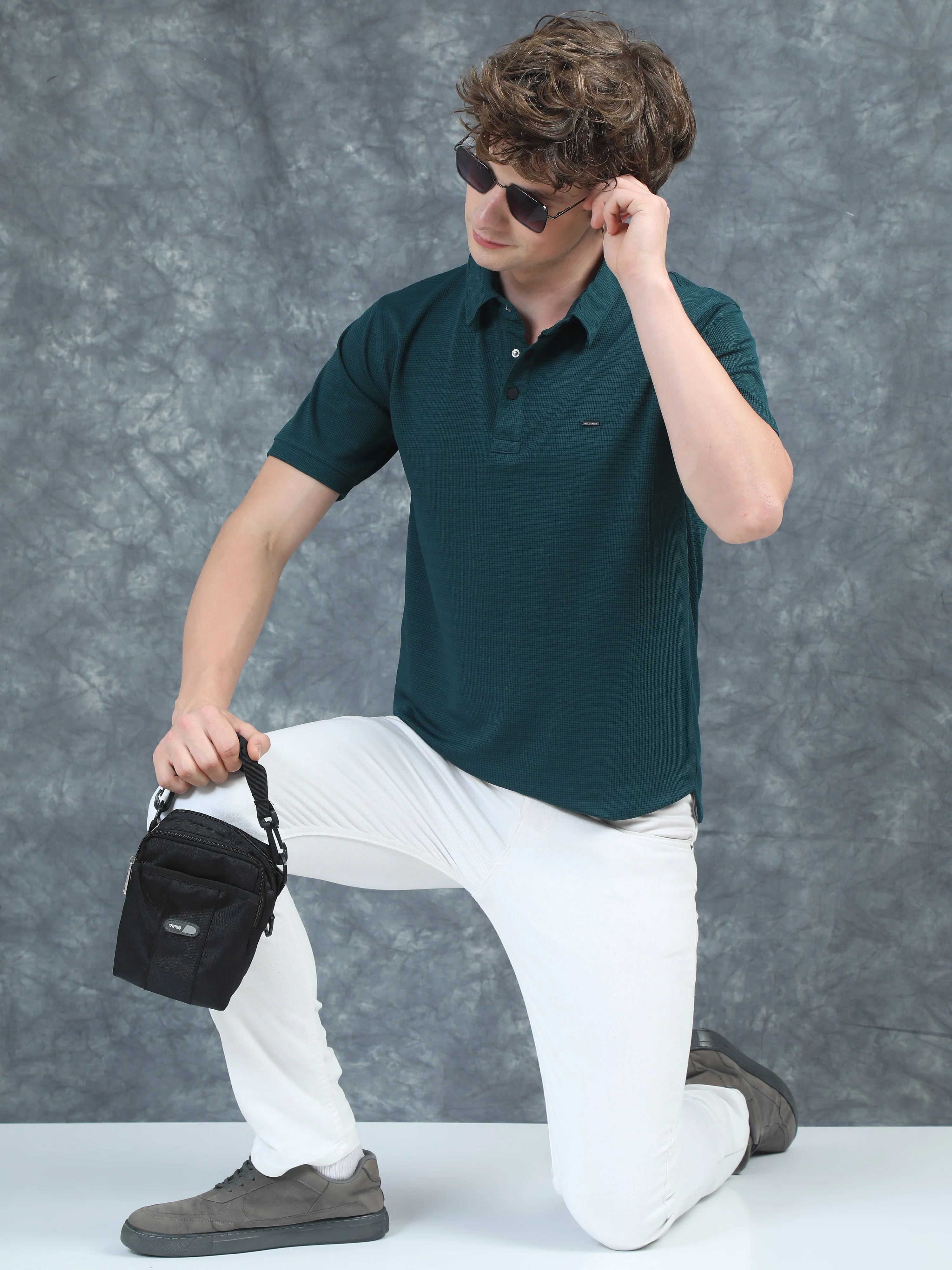Men Cubic Polo Olive T-Shirt - Image 5