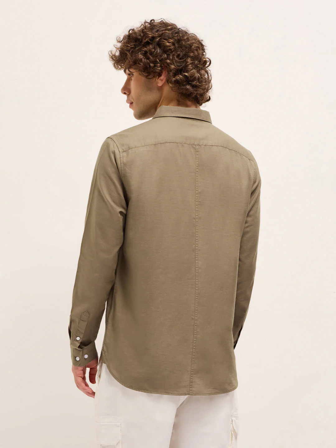 Men Dark Beige Solid Slim Fit Casual Shirt - Image 2