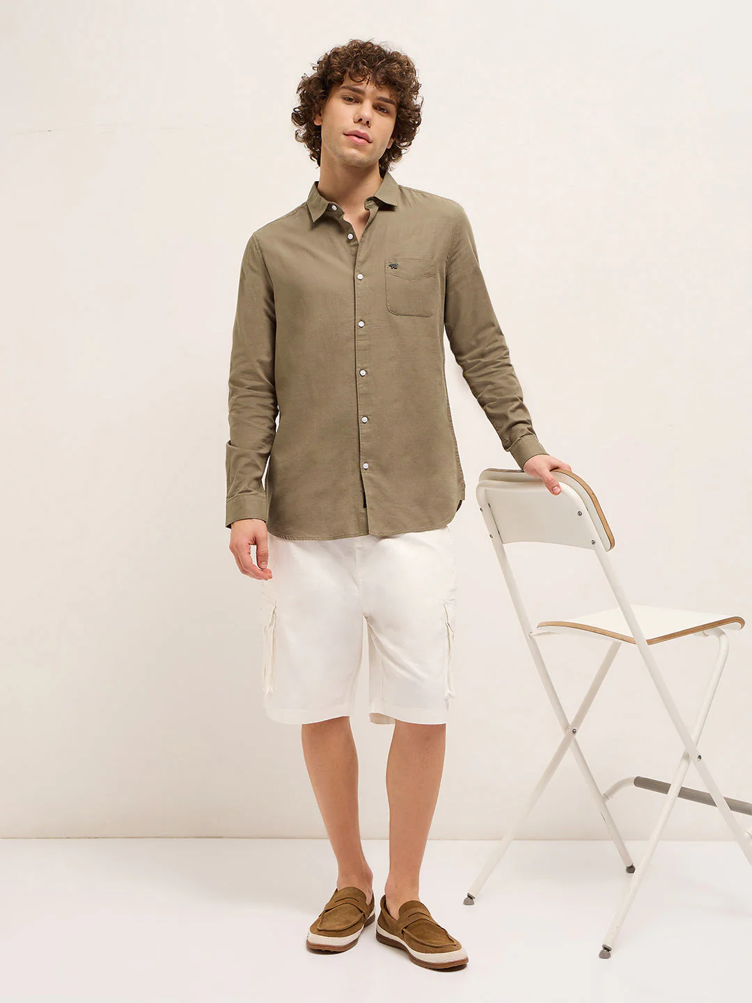 Men Dark Beige Solid Slim Fit Casual Shirt - Image 4