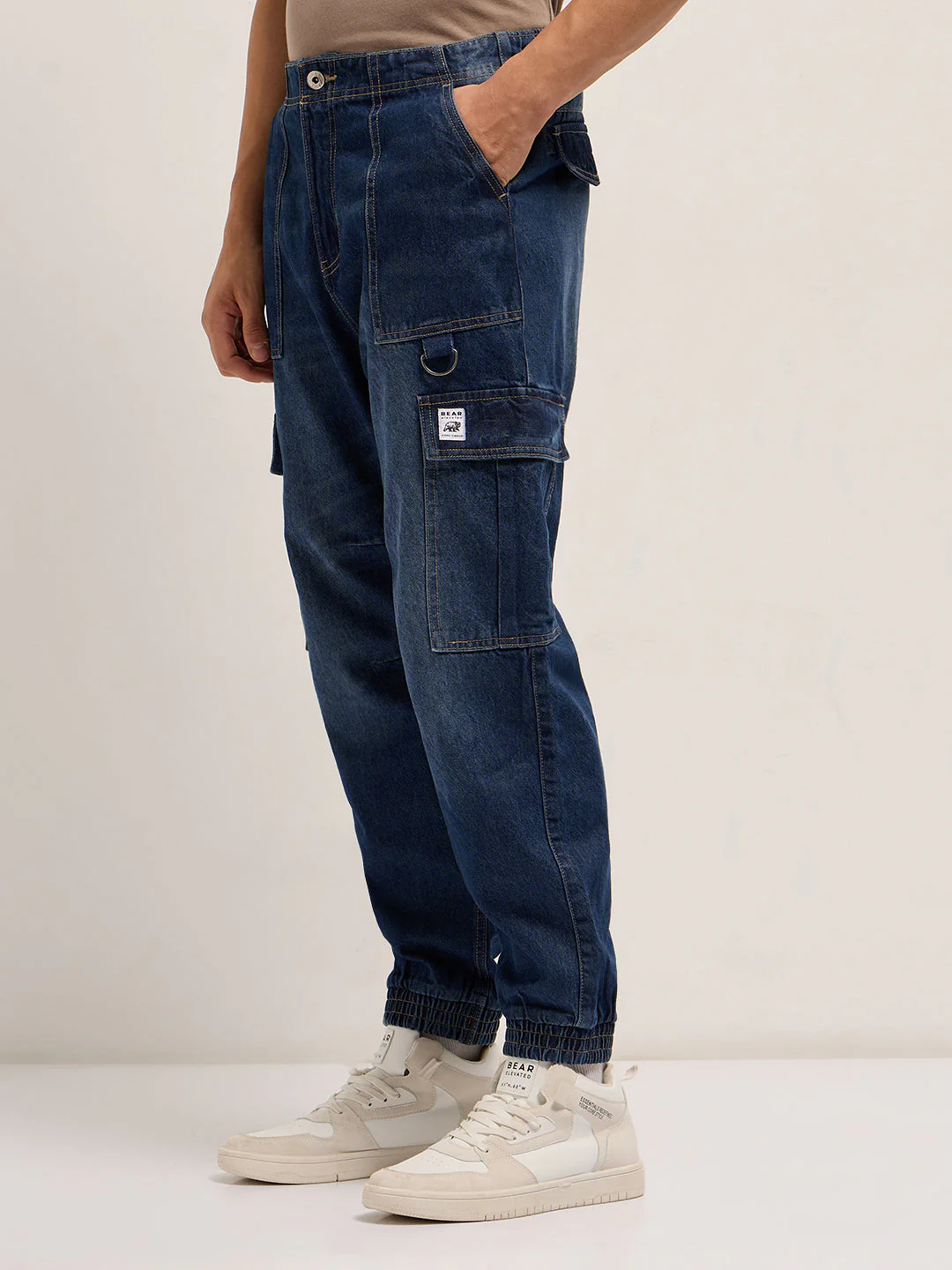 Men Dark Blue Baggy Fit Jogger-Style jean - Image 3