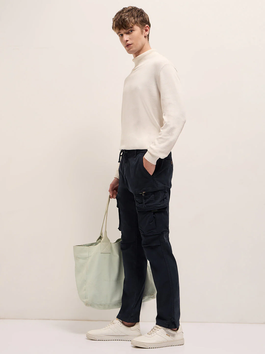 Men Dark Blue Cargo Pants - Image 3