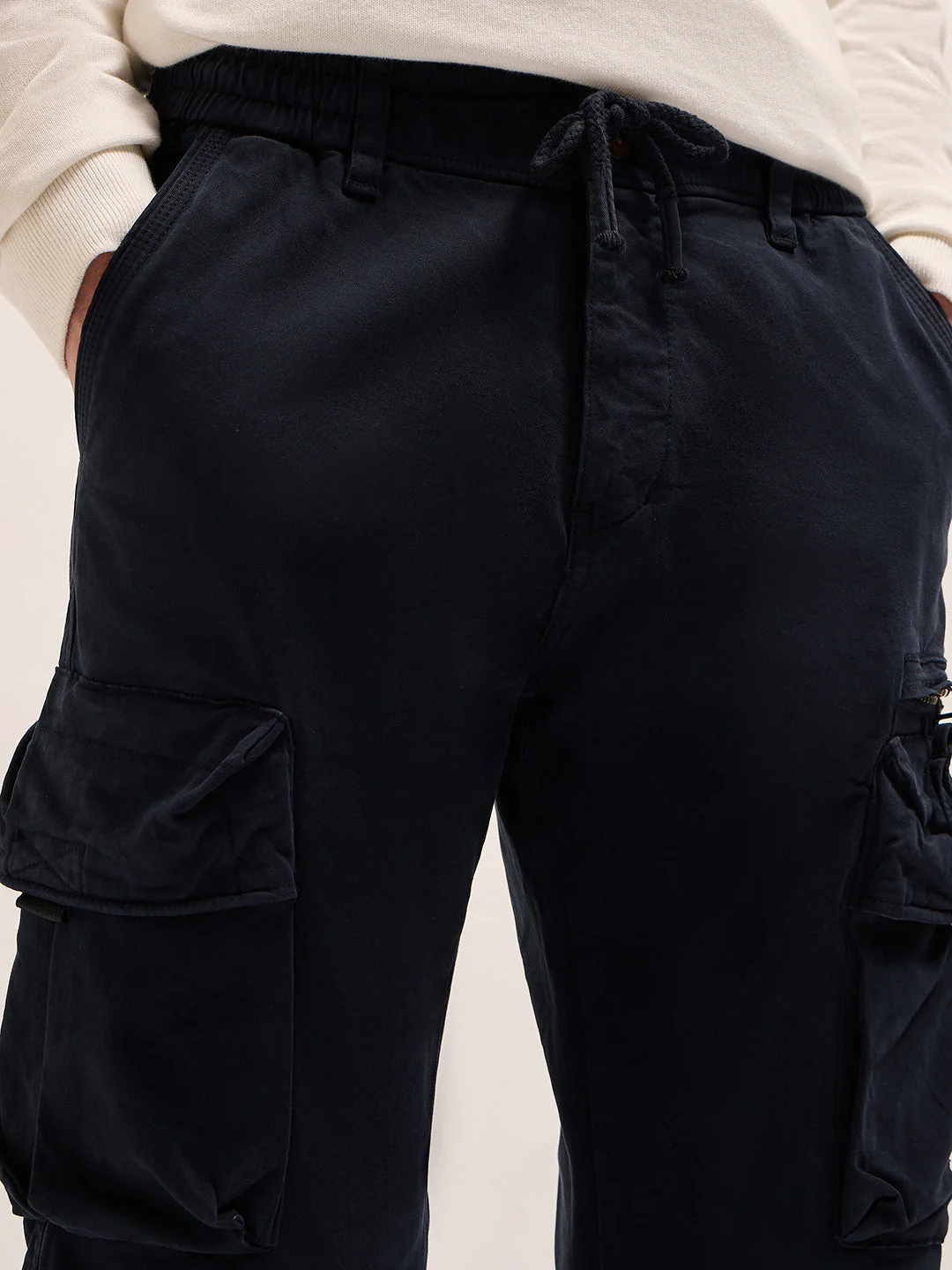 Men Dark Blue Cargo Pants - Image 5