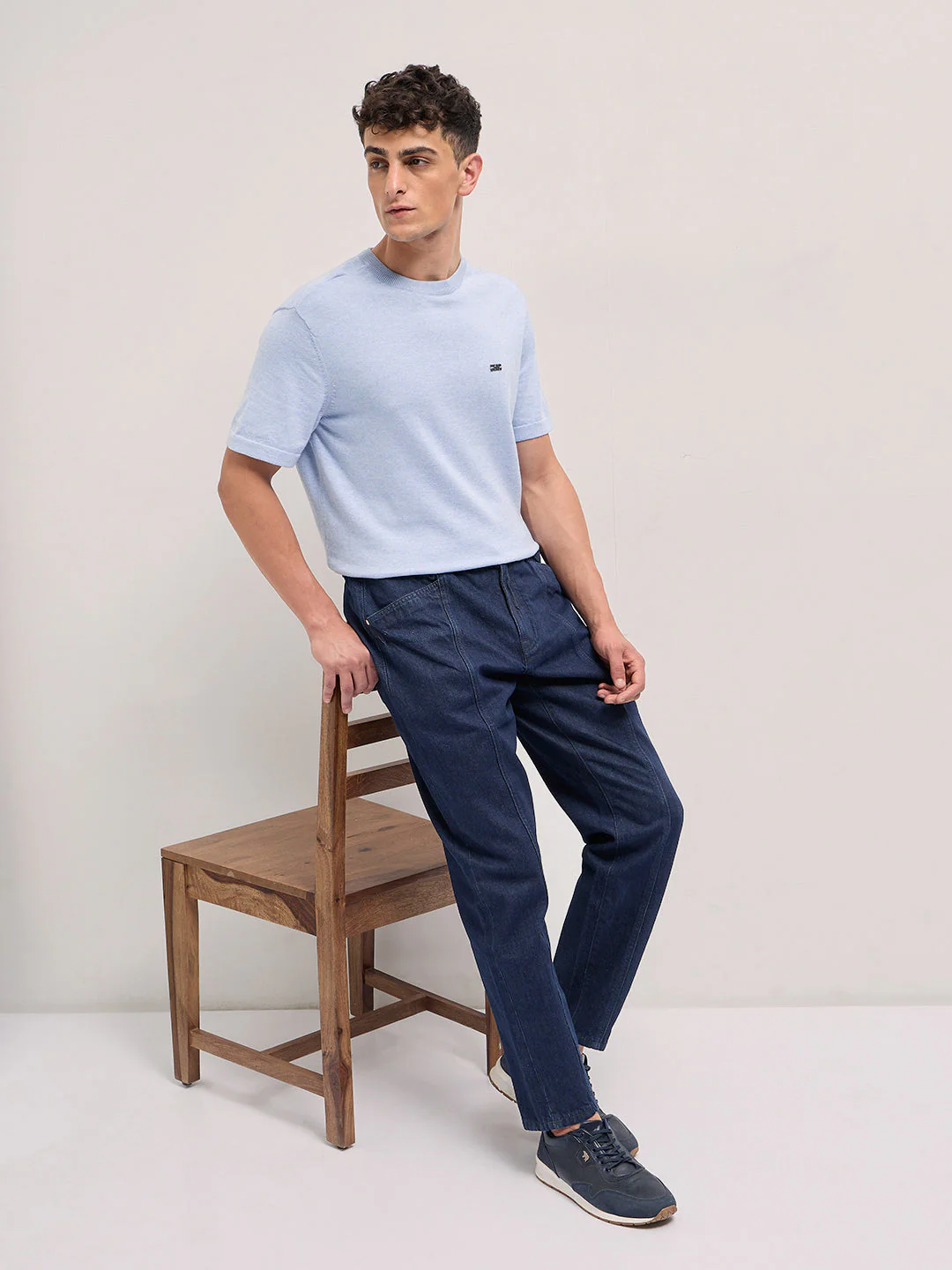 Men Dark Blue Mid-Rise Elasticated Waist Relaxed Fit Jeans - Image 4