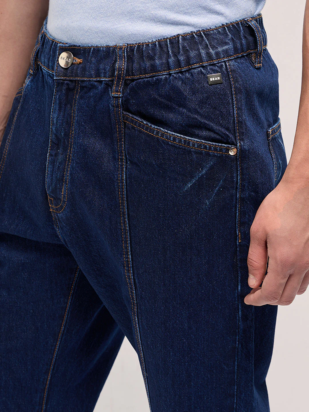 Men Dark Blue Mid-Rise Elasticated Waist Relaxed Fit Jeans - Image 5