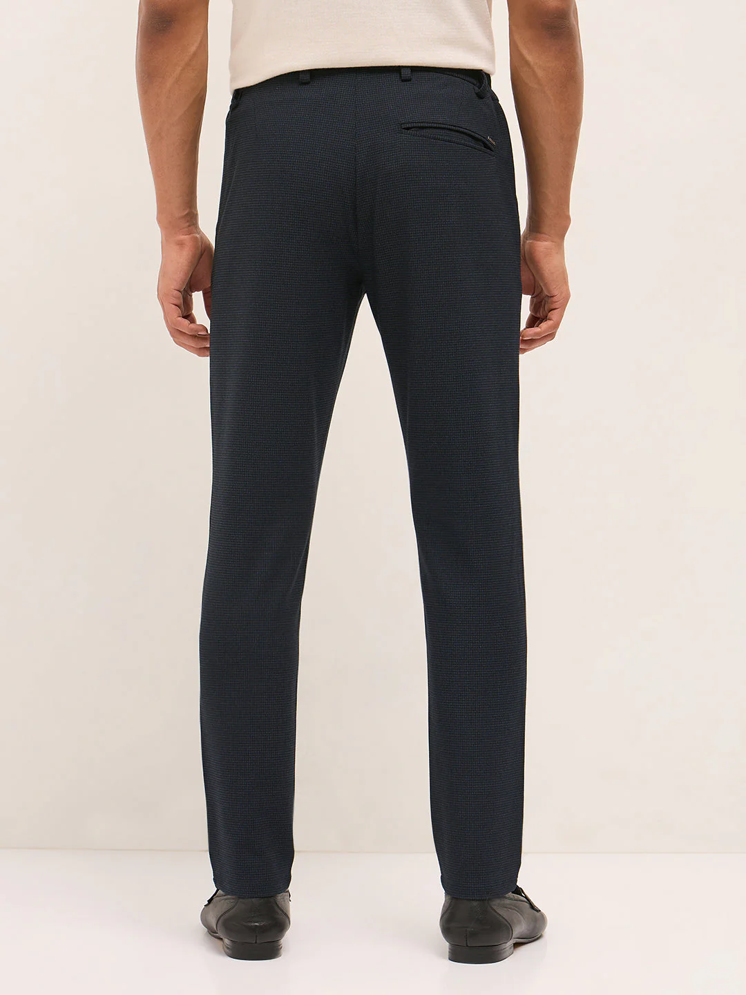 Men Dark Blue Slim Fit Formal Trouser - Image 2