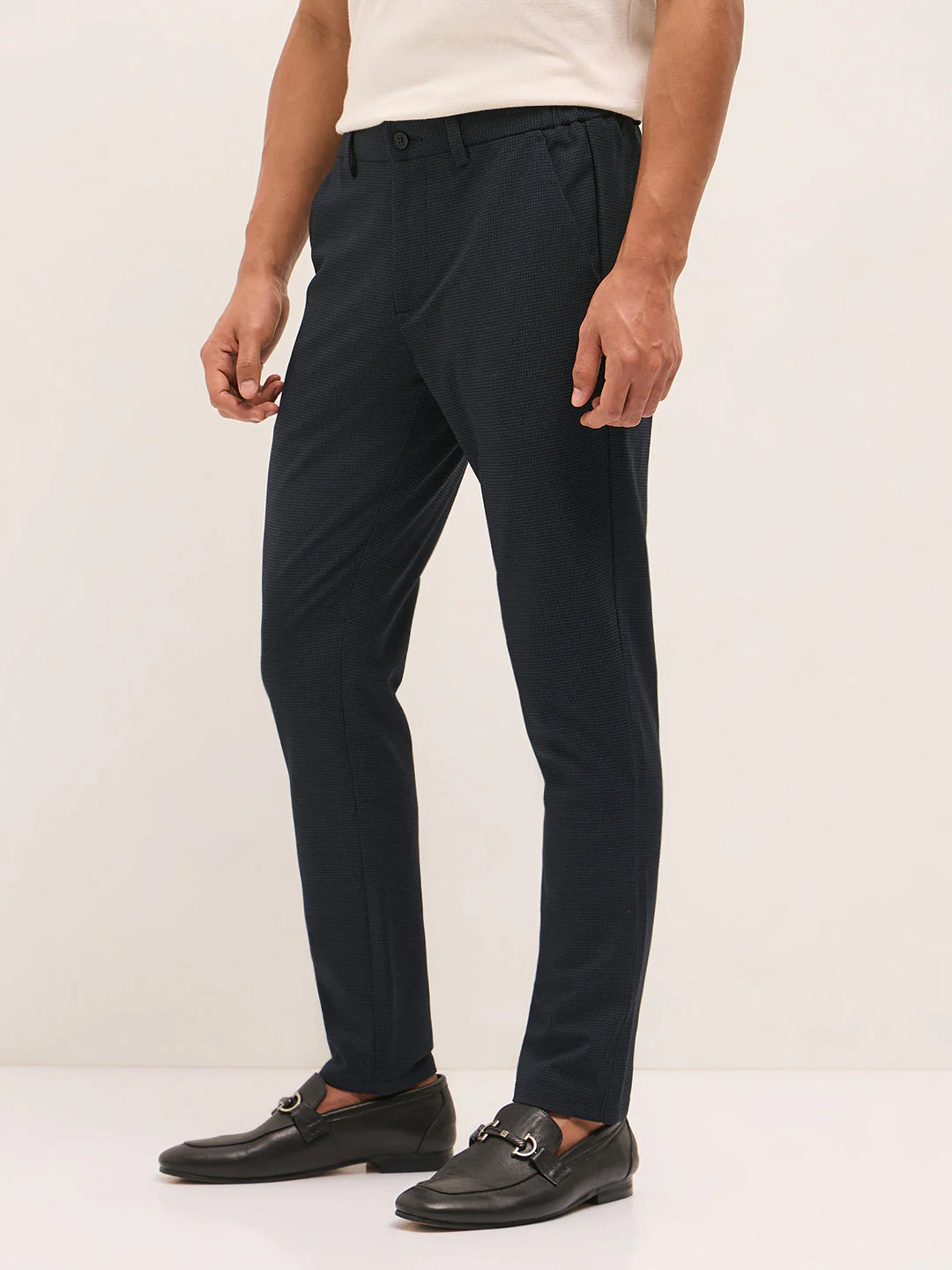 Men Dark Blue Slim Fit Formal Trouser - Image 3