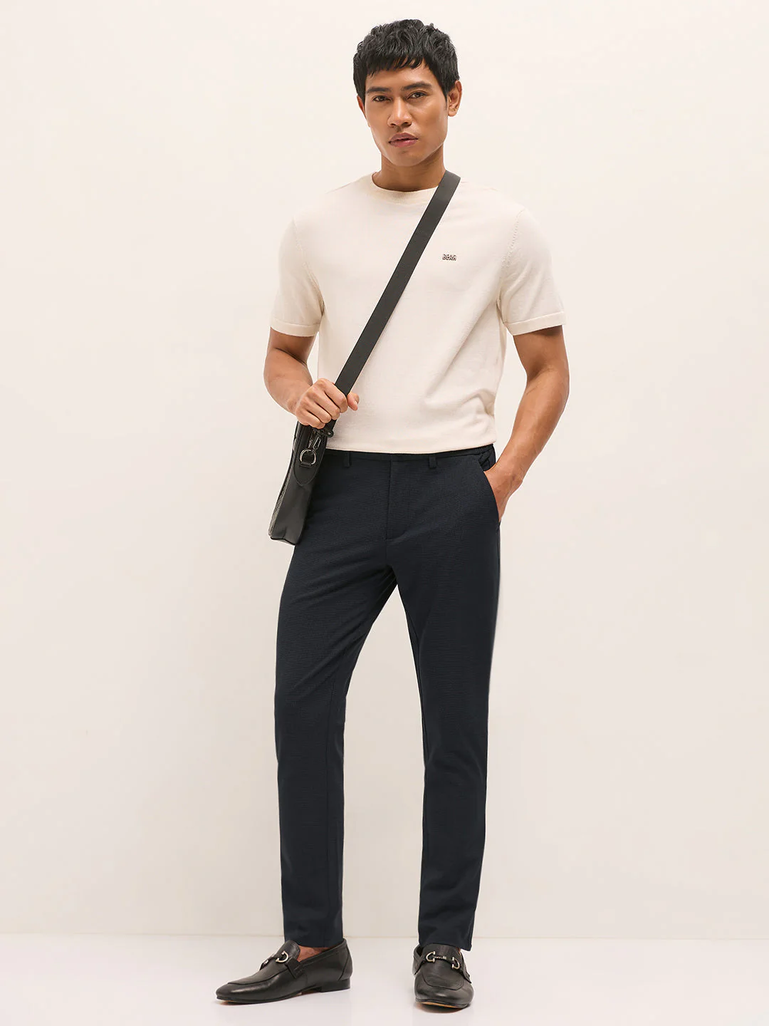 Men Dark Blue Slim Fit Formal Trouser - Image 4