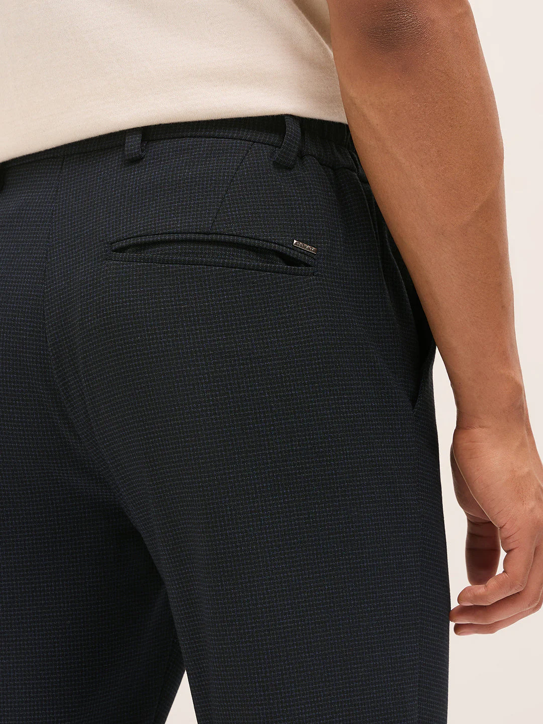 Men Dark Blue Slim Fit Formal Trouser - Image 6