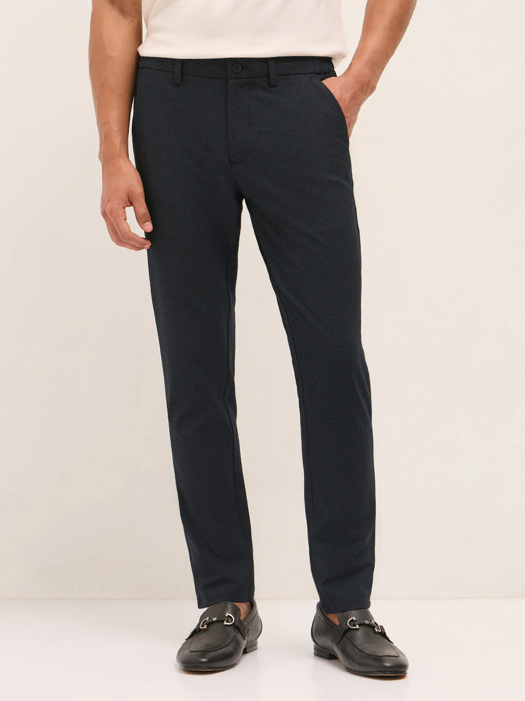 Men Dark Blue Slim Fit Formal Trouser - Image 7