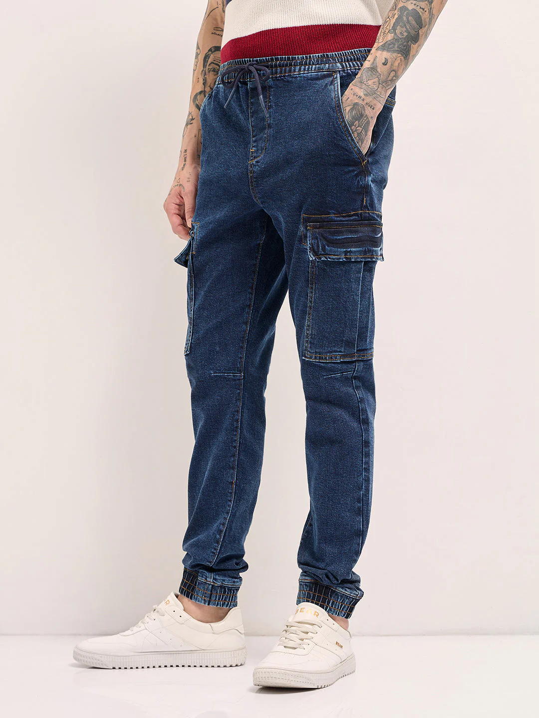 Men Dark Blue Slim Fit Jogger-Style jean - Image 3