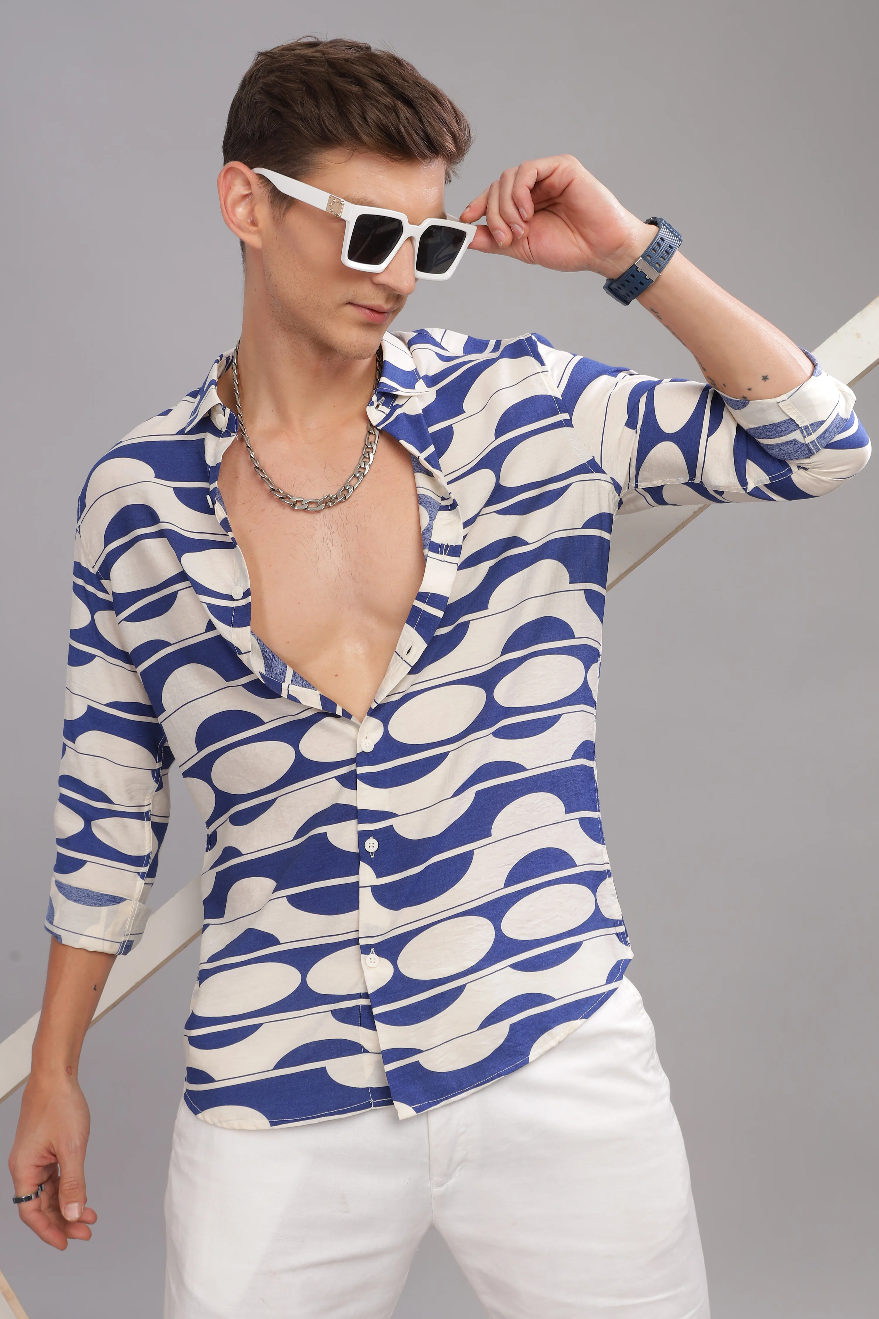 Men Dark Blue Slim Fit Shirt - Image 2