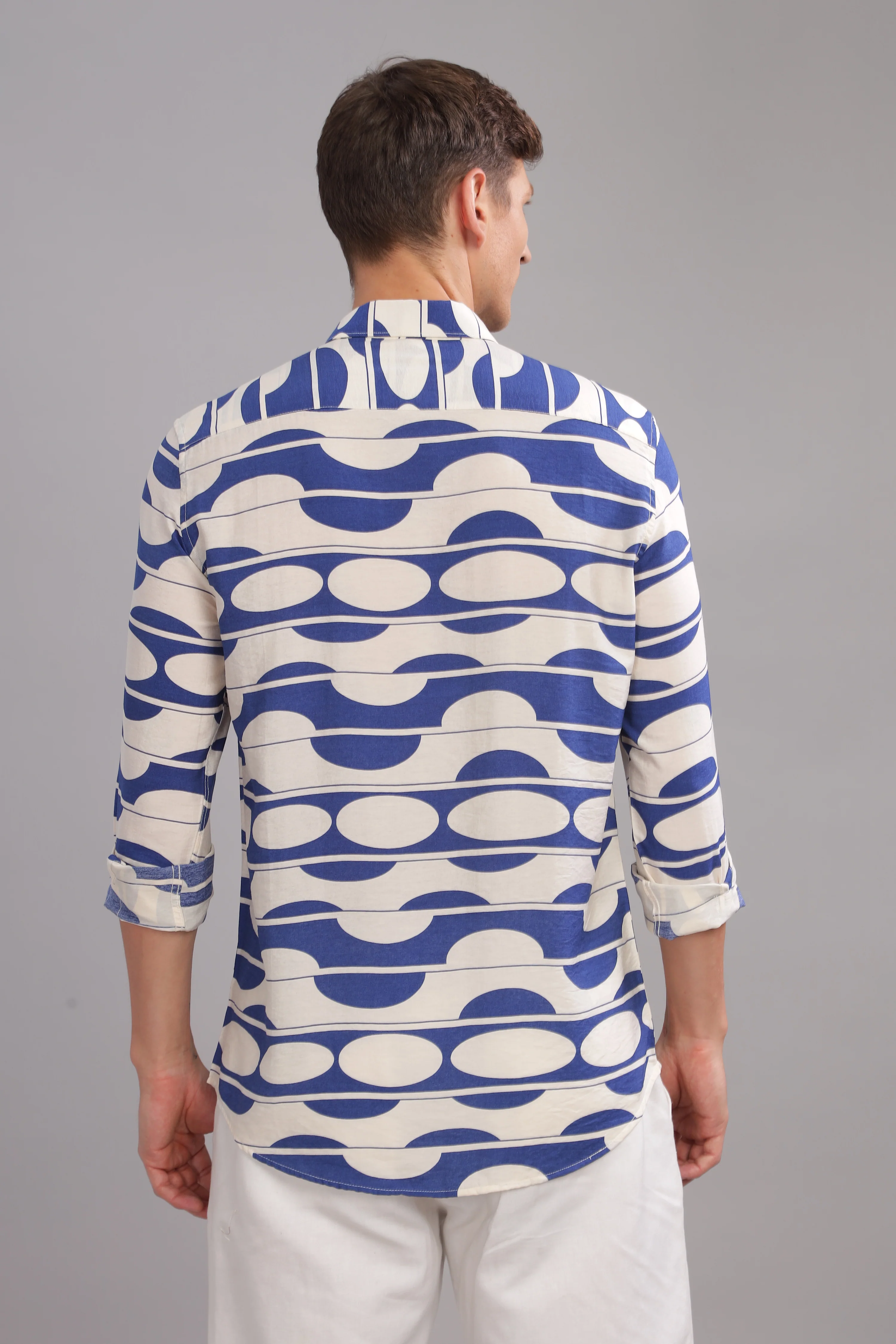 Men Dark Blue Slim Fit Shirt - Image 3