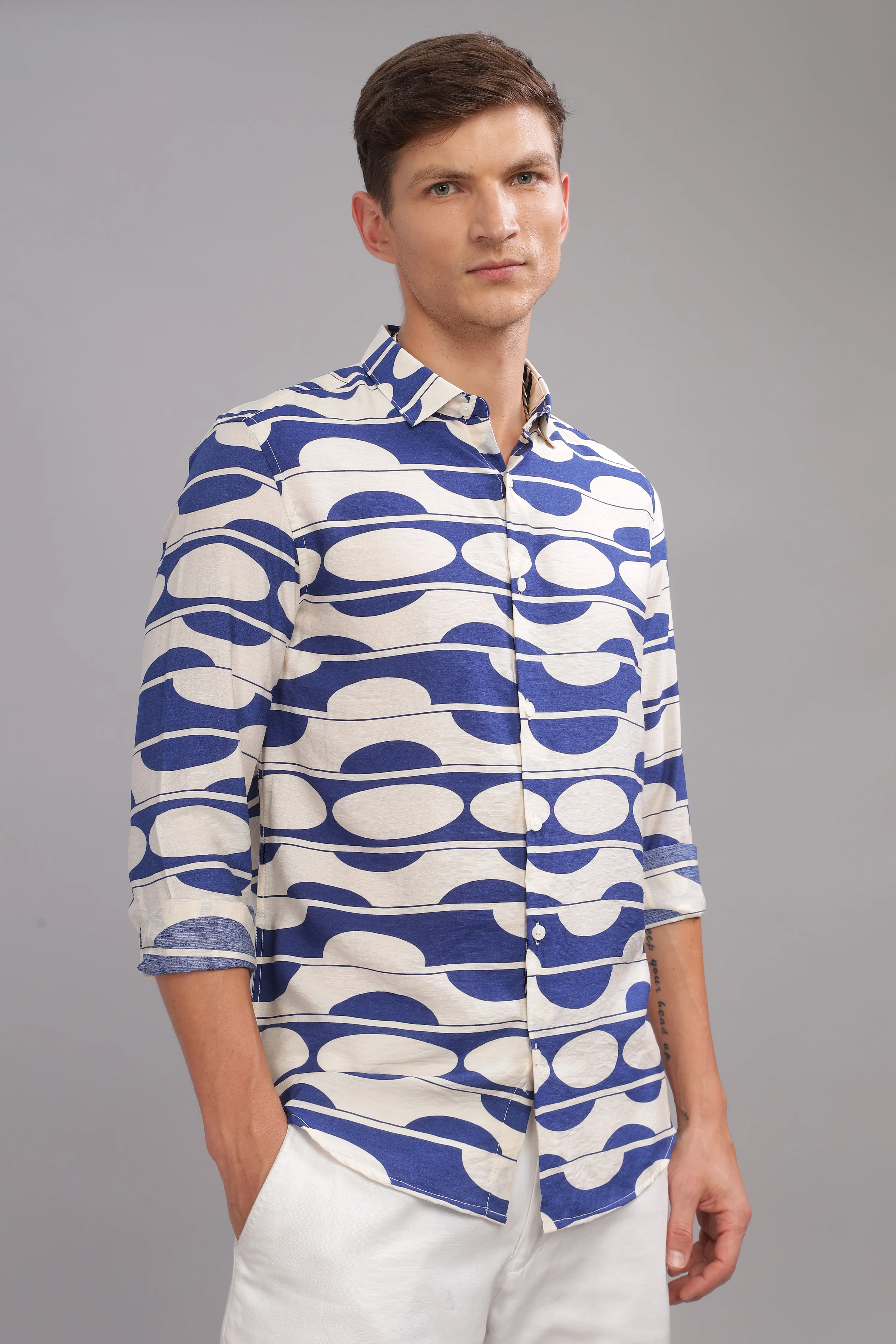 Men Dark Blue Slim Fit Shirt - Image 5