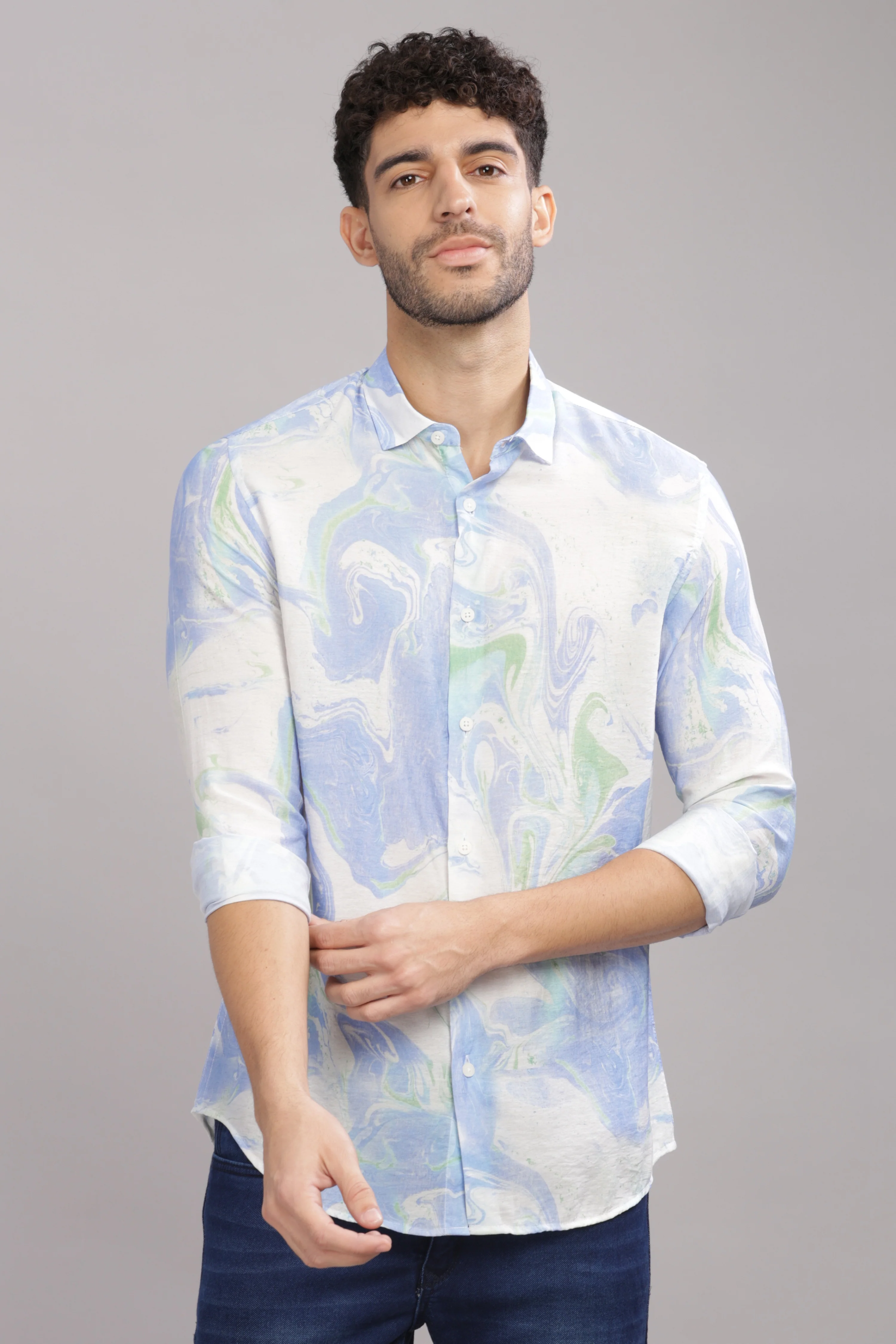 Men Dark Blue Slim Fit Shirt - Image 2