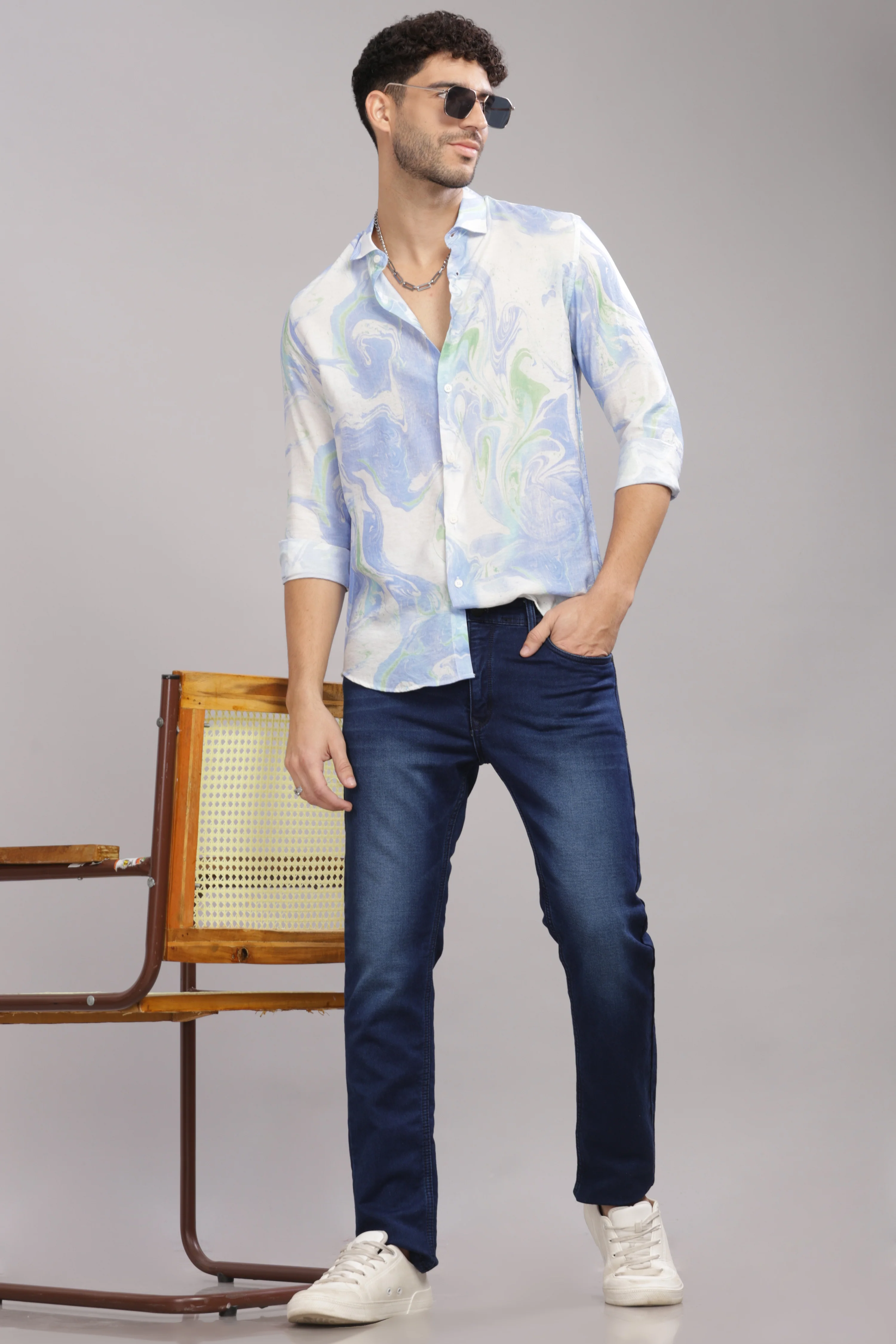 Men Dark Blue Slim Fit Shirt - Image 3