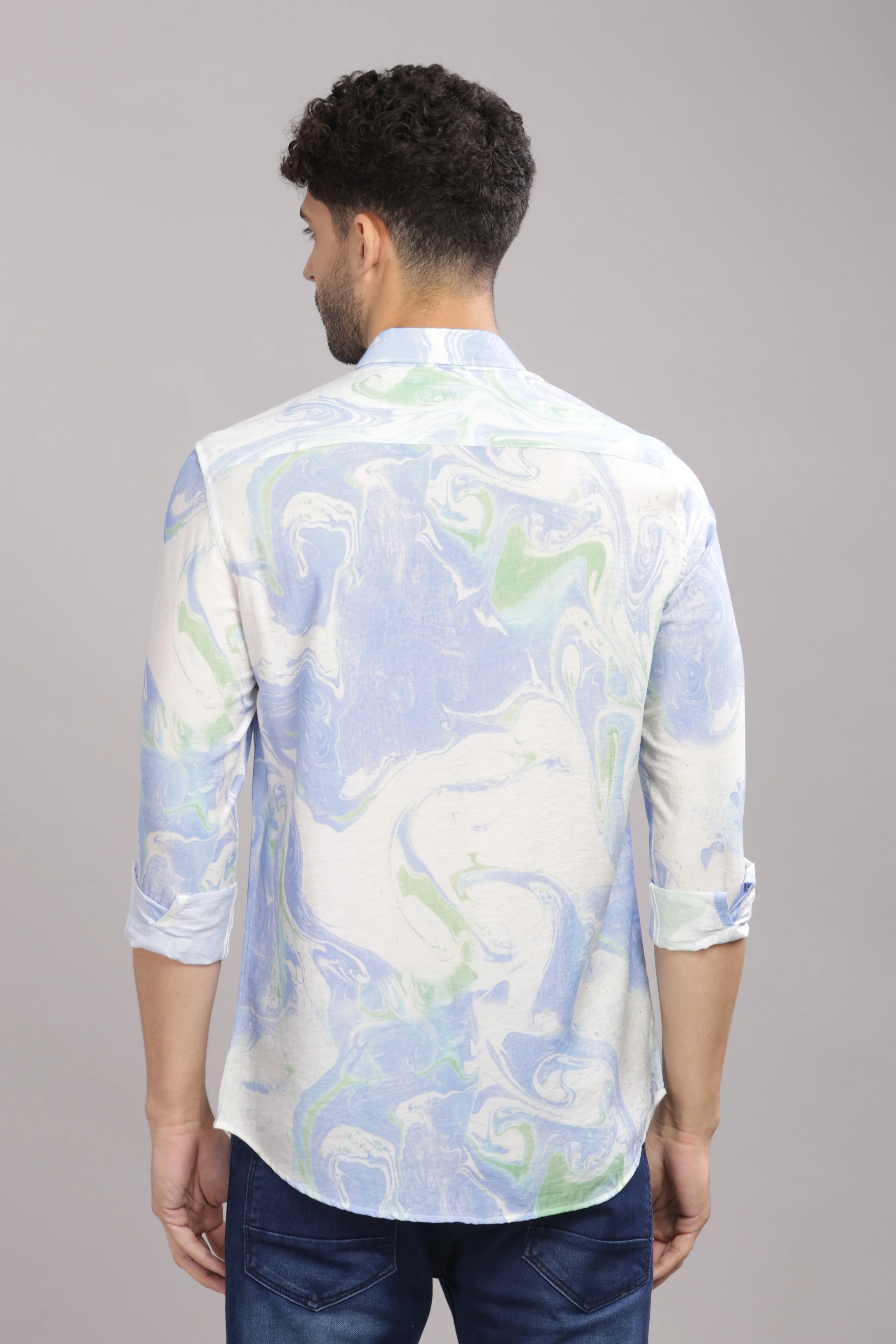 Men Dark Blue Slim Fit Shirt - Image 4