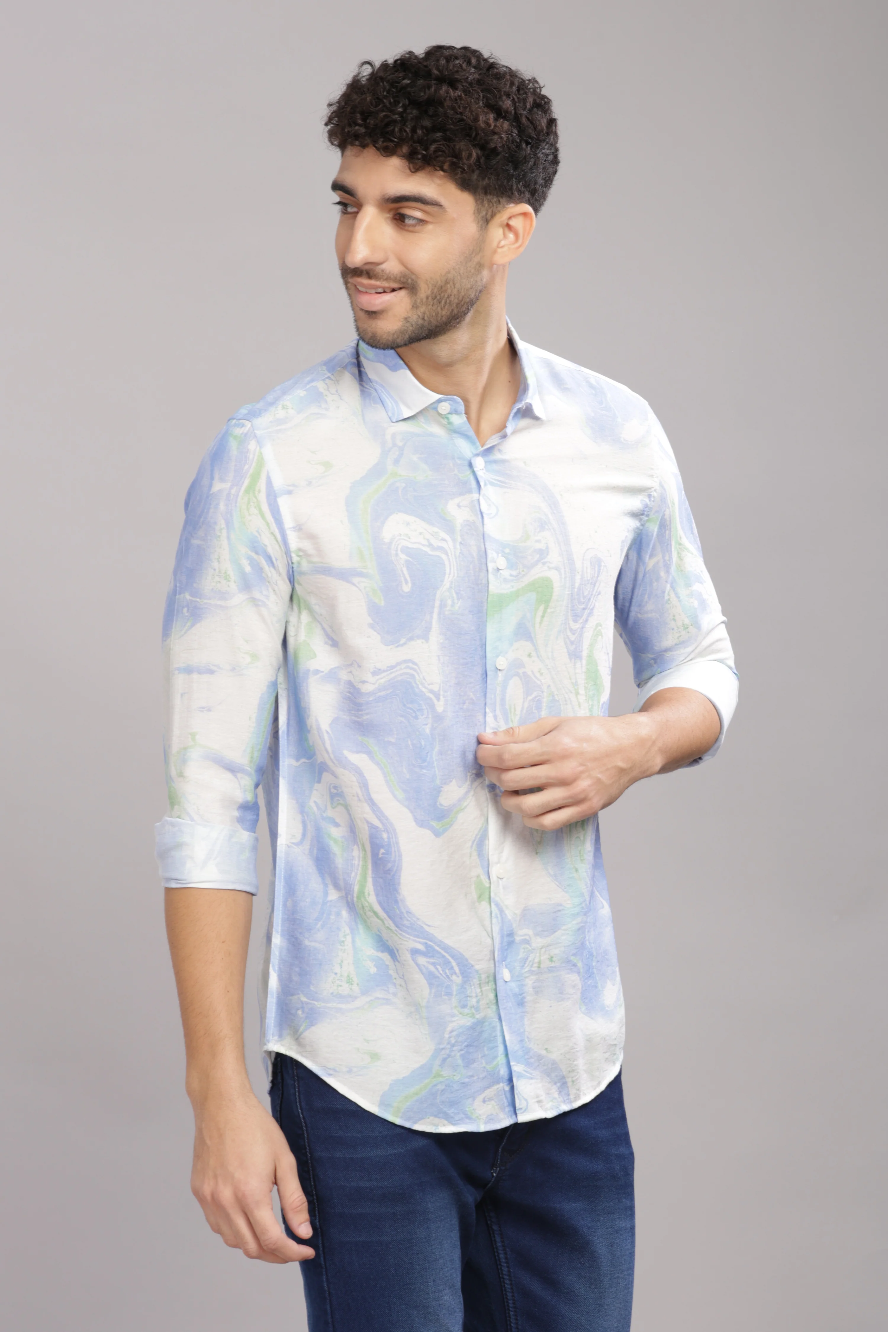 Men Dark Blue Slim Fit Shirt - Image 5