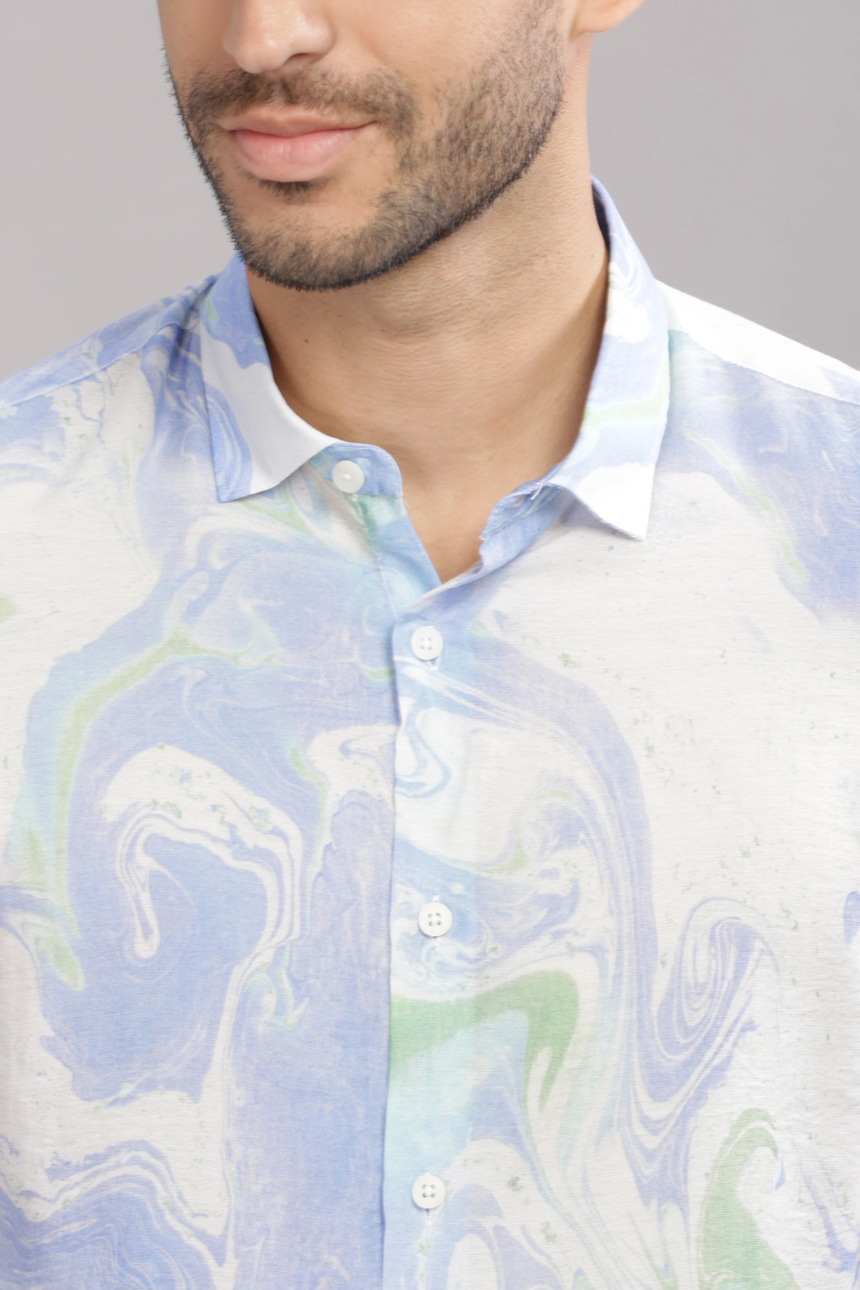 Men Dark Blue Slim Fit Shirt - Image 6