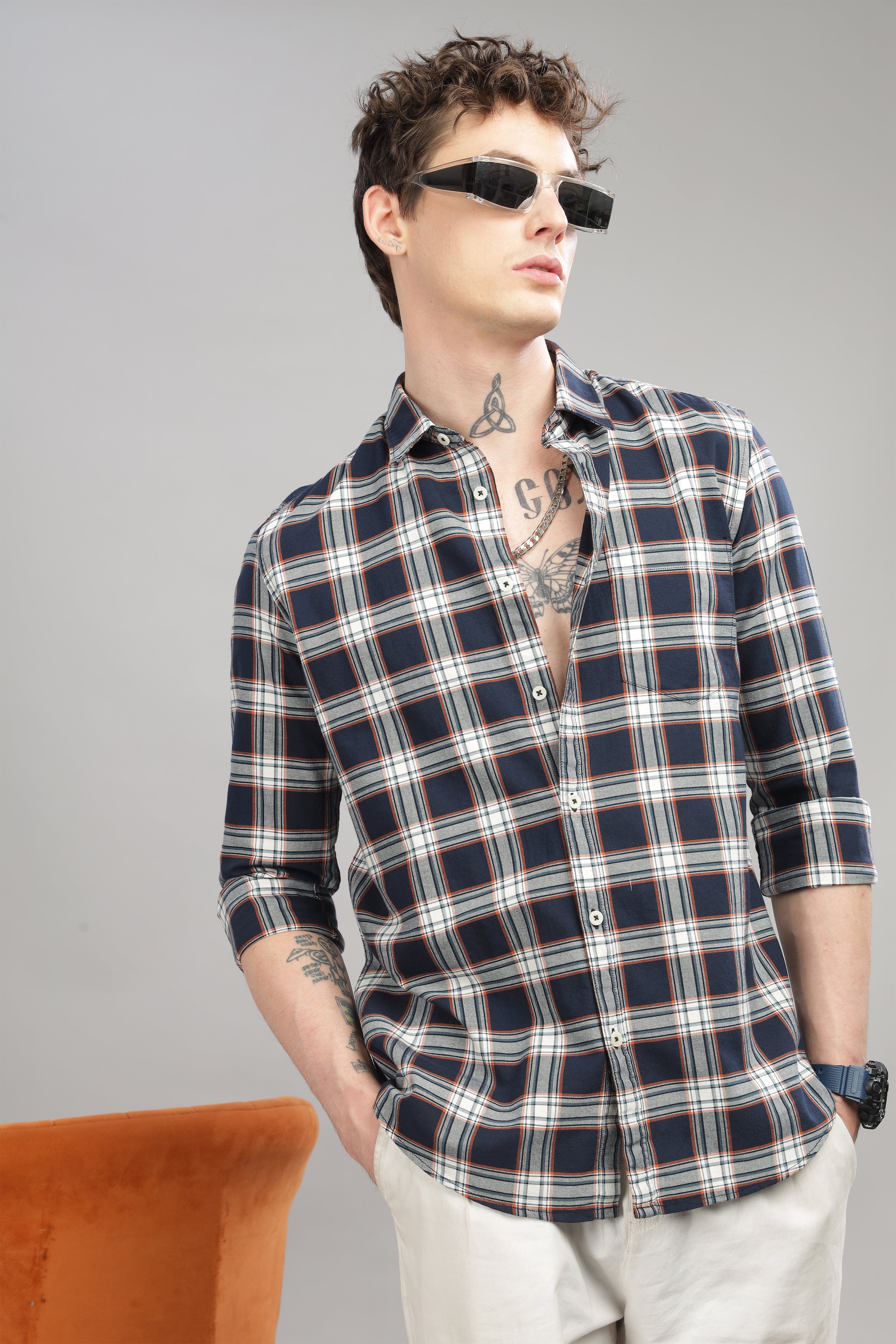 Men Dark Blue Slim Fit Shirt - Image 6