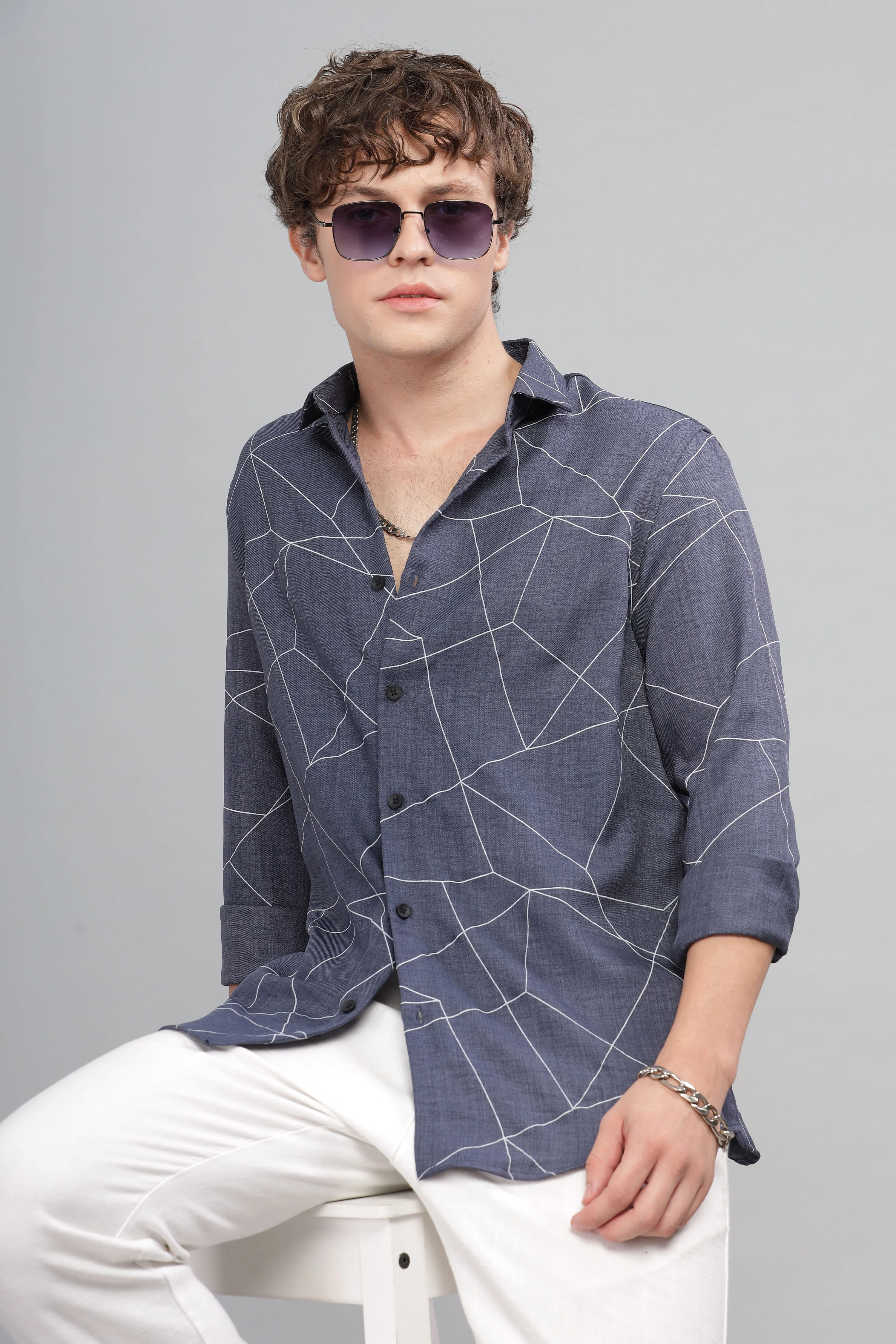 Men Dark Blue Slim Fit Shirt - Image 2