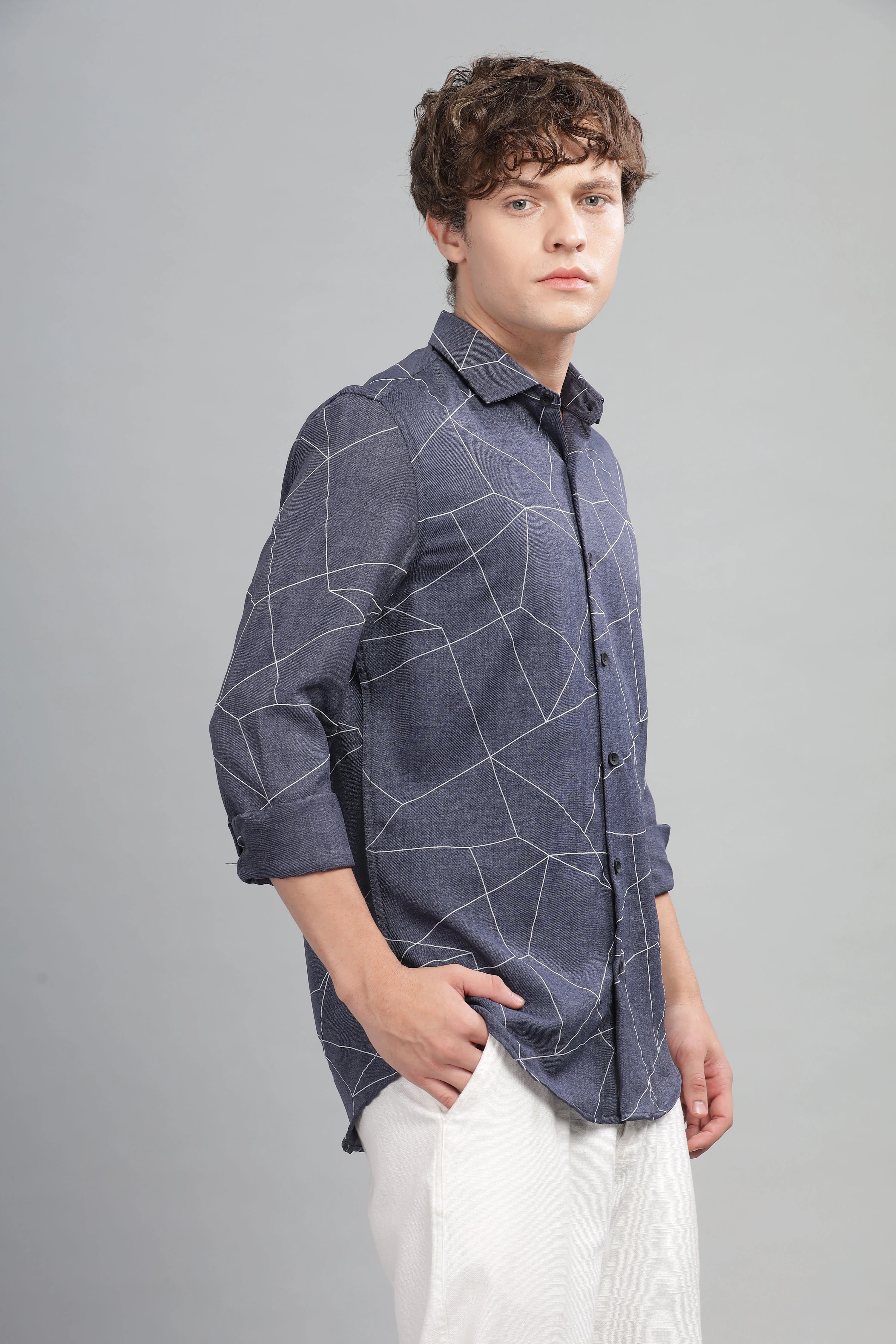 Men Dark Blue Slim Fit Shirt - Image 5