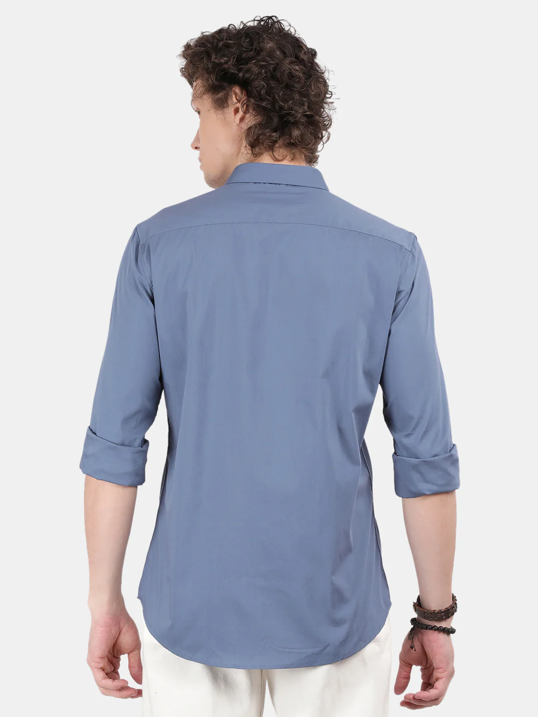 Men Dark Blue Slim Fit Spread Collar Full Sleeve Casual Shirt - Image 4