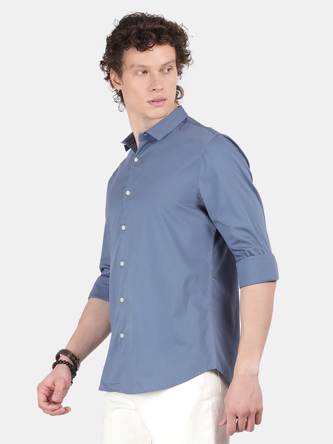 Men Dark Blue Slim Fit Spread Collar Full Sleeve Casual Shirt - Image 5