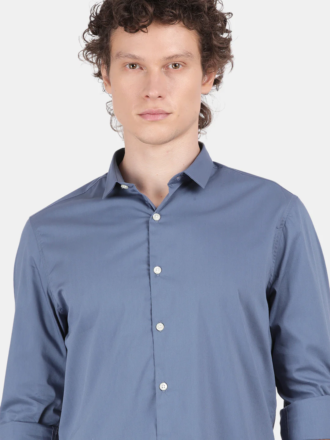 Men Dark Blue Slim Fit Spread Collar Full Sleeve Casual Shirt - Image 6
