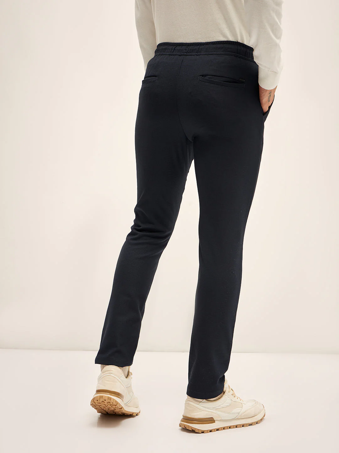 Men Dark Blue Solid 4 Way Stretch Semi-Formal Trouser - Image 2