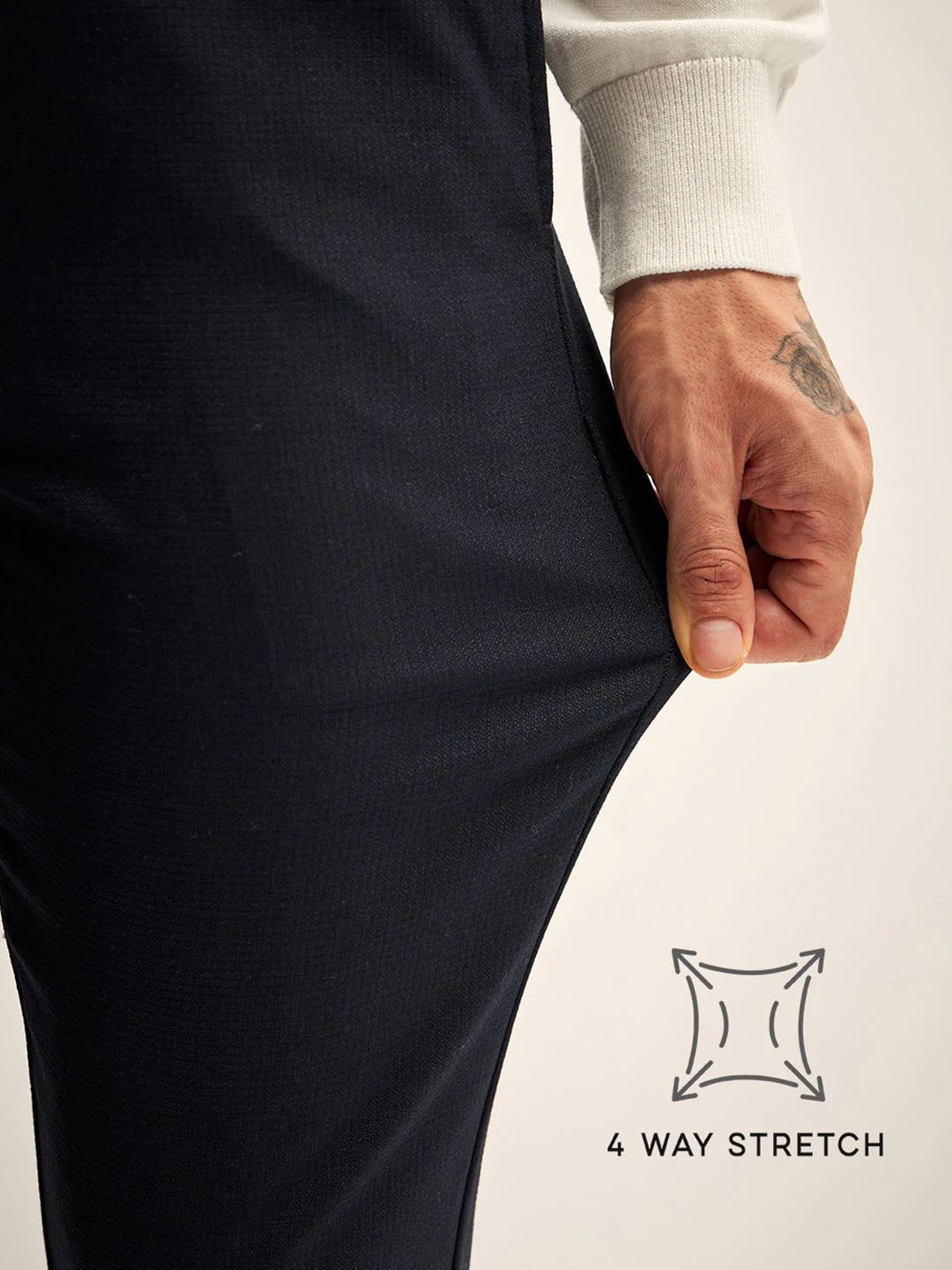Men Dark Blue Solid 4 Way Stretch Semi-Formal Trouser - Image 5