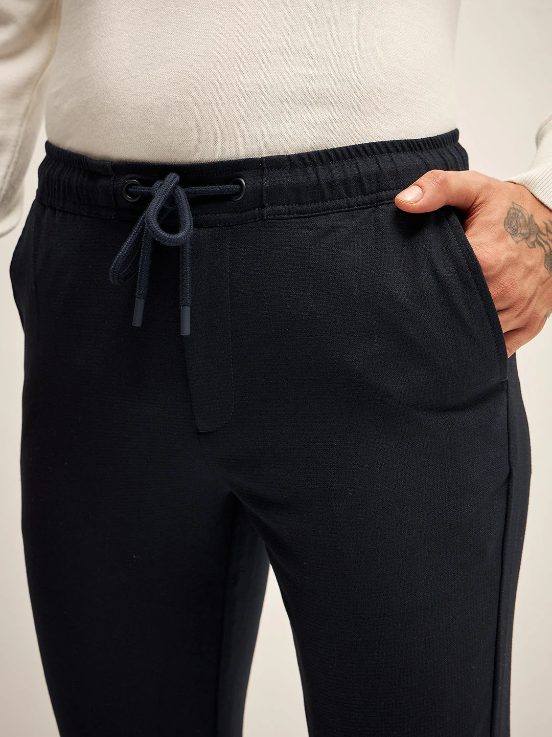 Men Dark Blue Solid 4 Way Stretch Semi-Formal Trouser - Image 6
