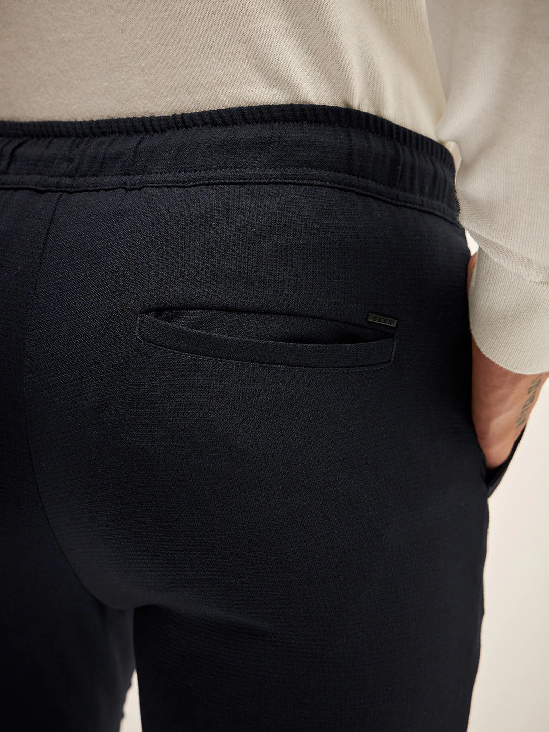 Men Dark Blue Solid 4 Way Stretch Semi-Formal Trouser - Image 7