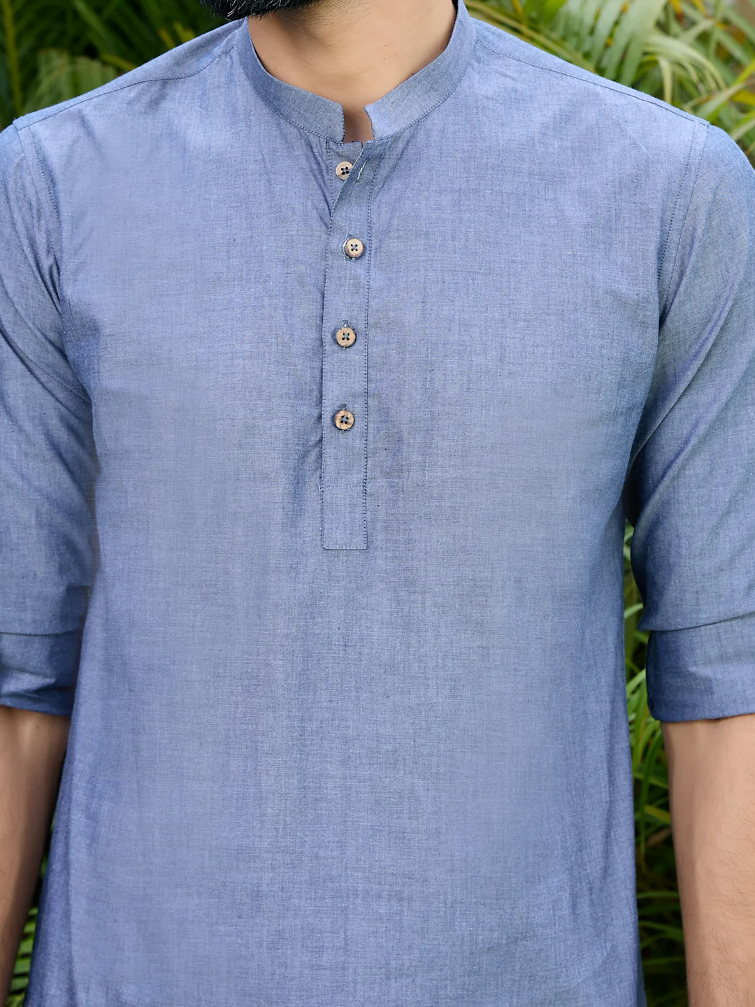 Men Dark Blue Solid Cotton Short Kurta - Image 2