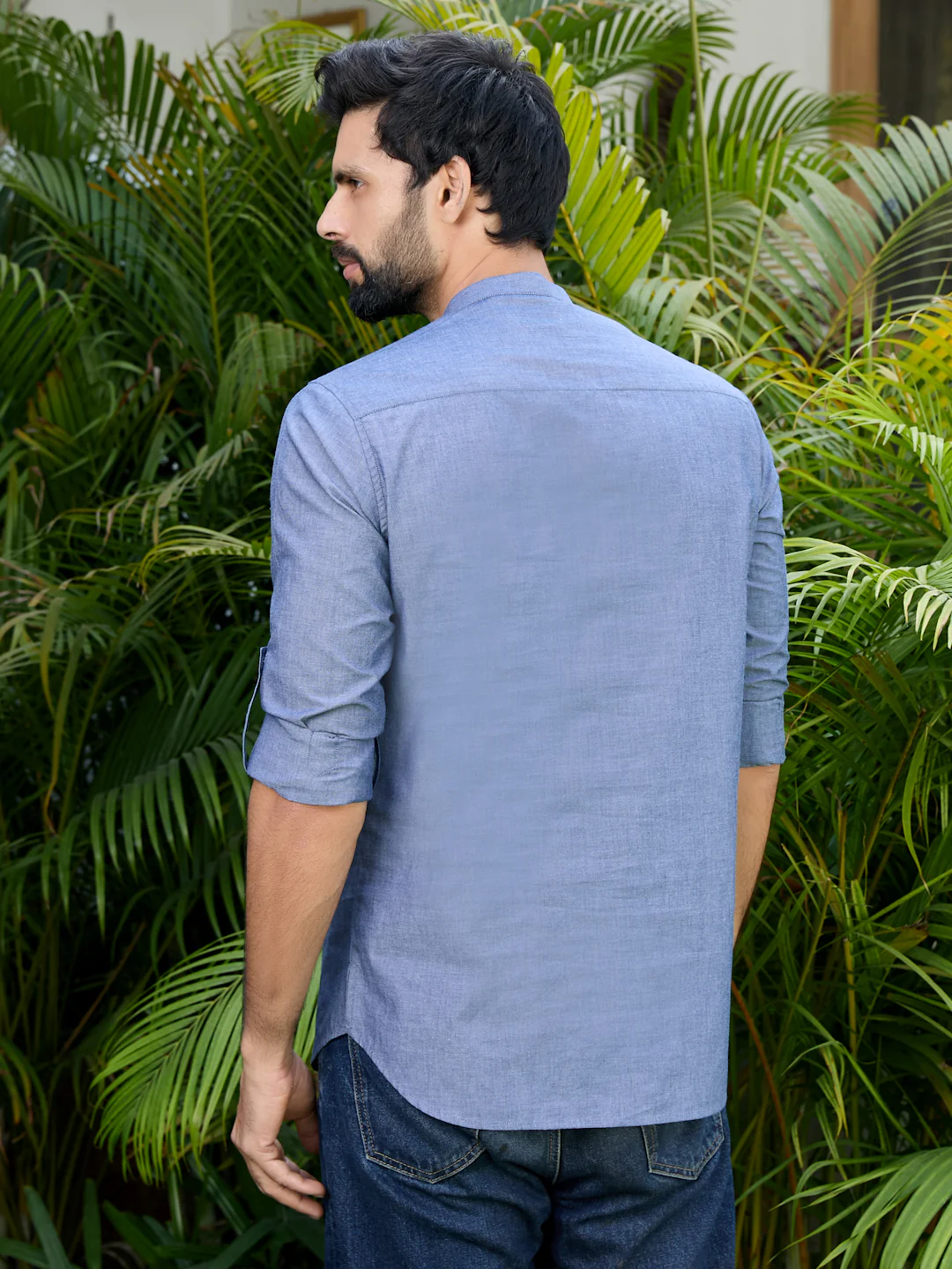 Men Dark Blue Solid Cotton Short Kurta - Image 4