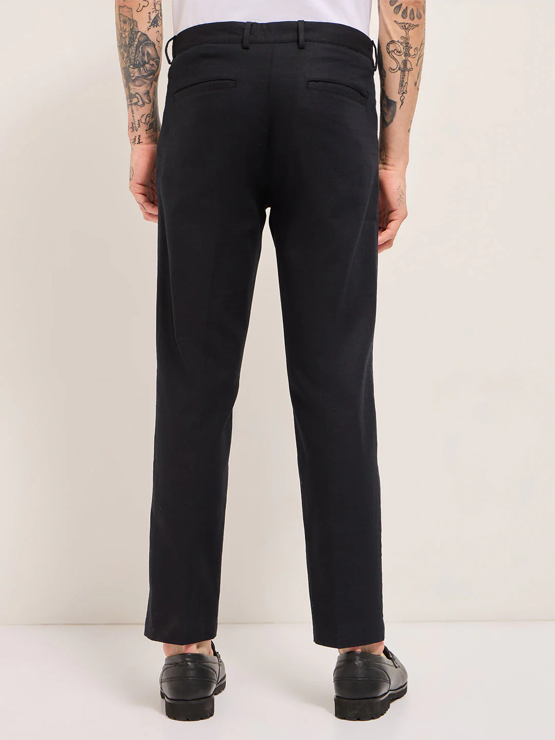 Men Dark Blue Solid Wool Regular Fit Formal Trouser - Image 2