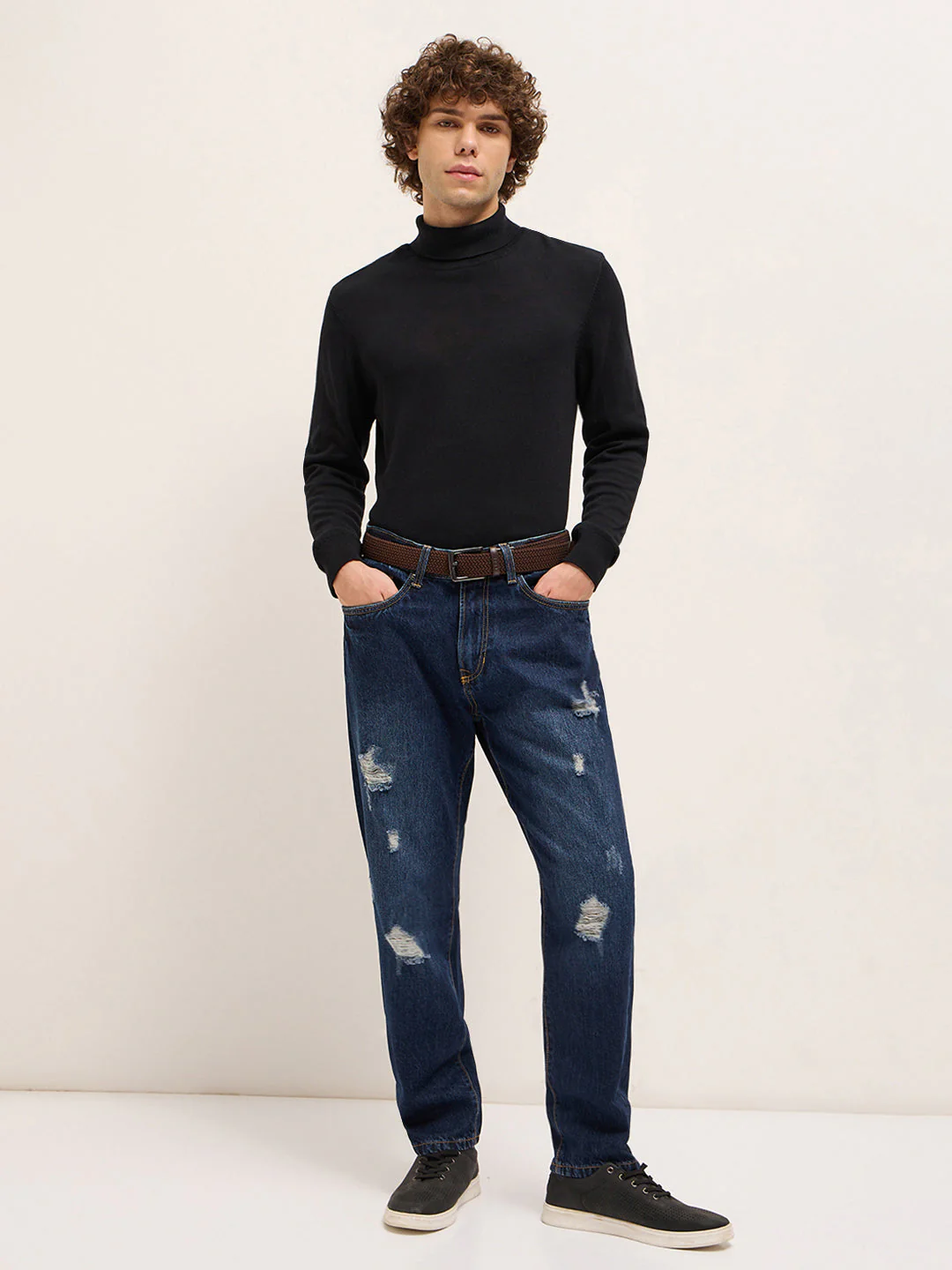 Men Dark BlueLight Fade Mid-Rise Skinny Fit Jeans - Image 4
