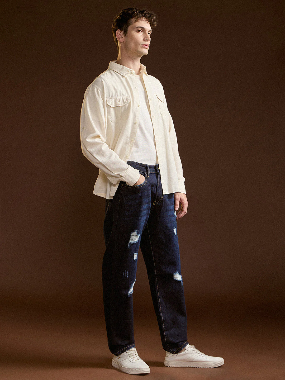 Men Dark BlueLight Fade Mid-Rise Skinny Fit Jeans - Image 3