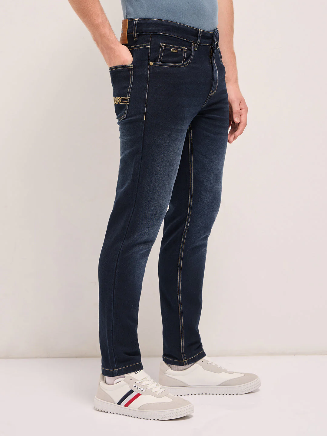 Men Dark BlueLight Fade Mid-Rise Skinny Fit Jeans - Image 3