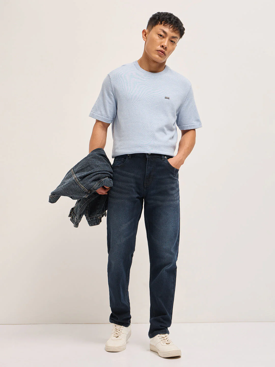 Men Dark BlueLight Fade Skinny Fit Mid-Rise Jeans - Image 4