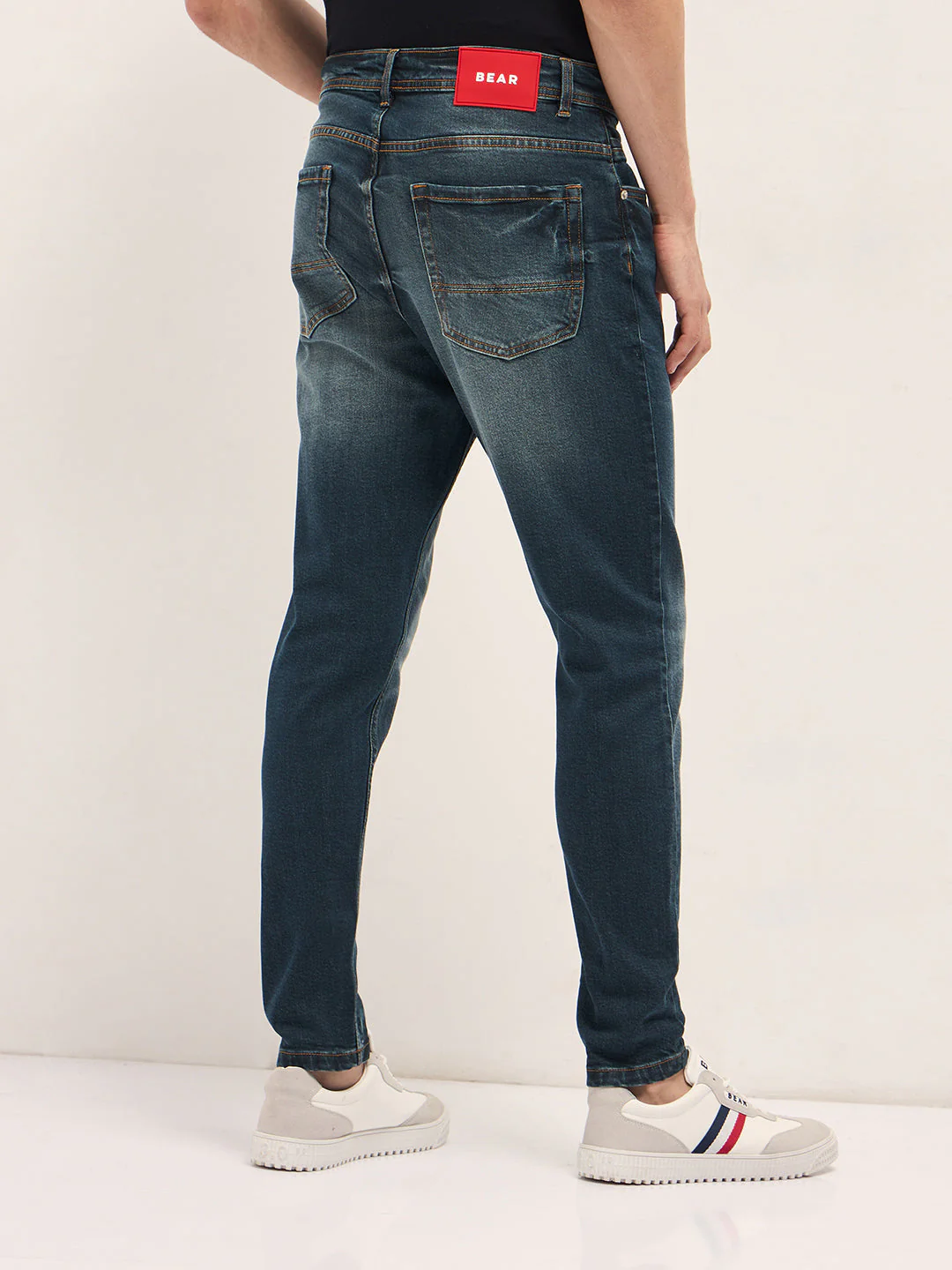 Men Dark BlueLight Fade Skinny Fit Mid-Rise Jeans - Image 2